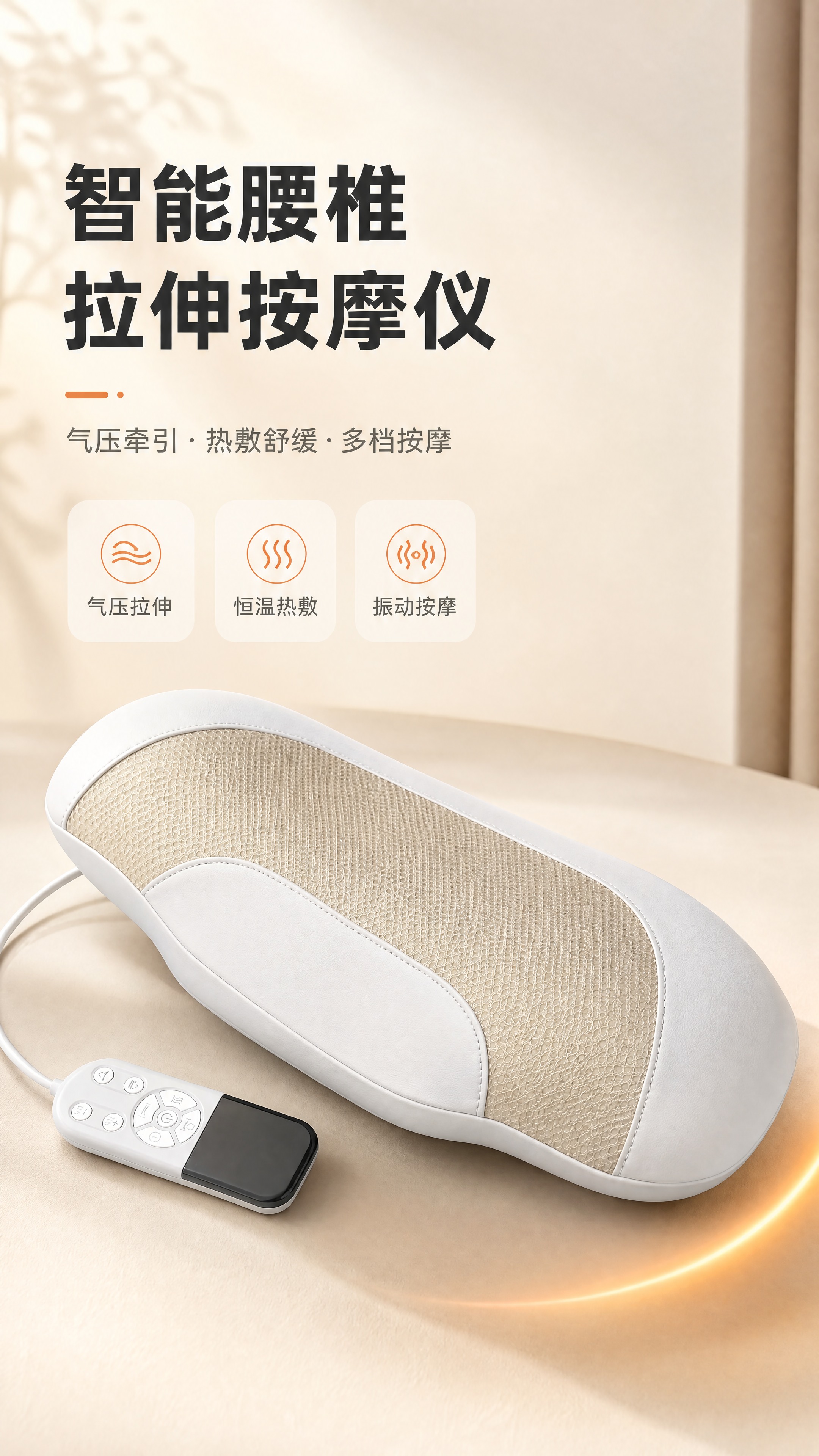 [商品] 使用【图1】智能腰椎拉伸按摩仪，白色皮质包边+浅金色… - 图片创意预览