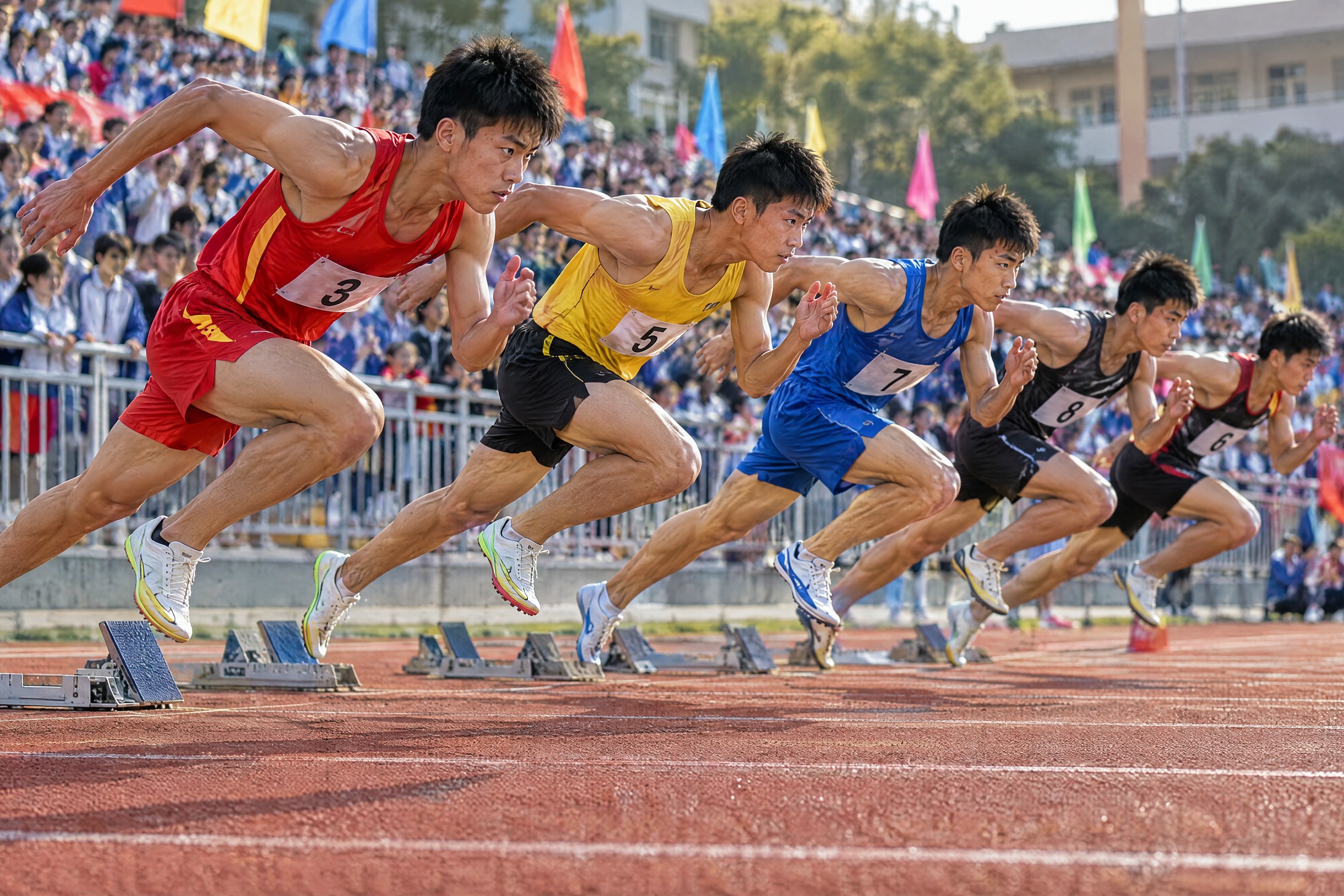 写实体育纪实摄影，中国深圳中学校园运动会男子长跑项目的弹射起步… - 图片创意预览