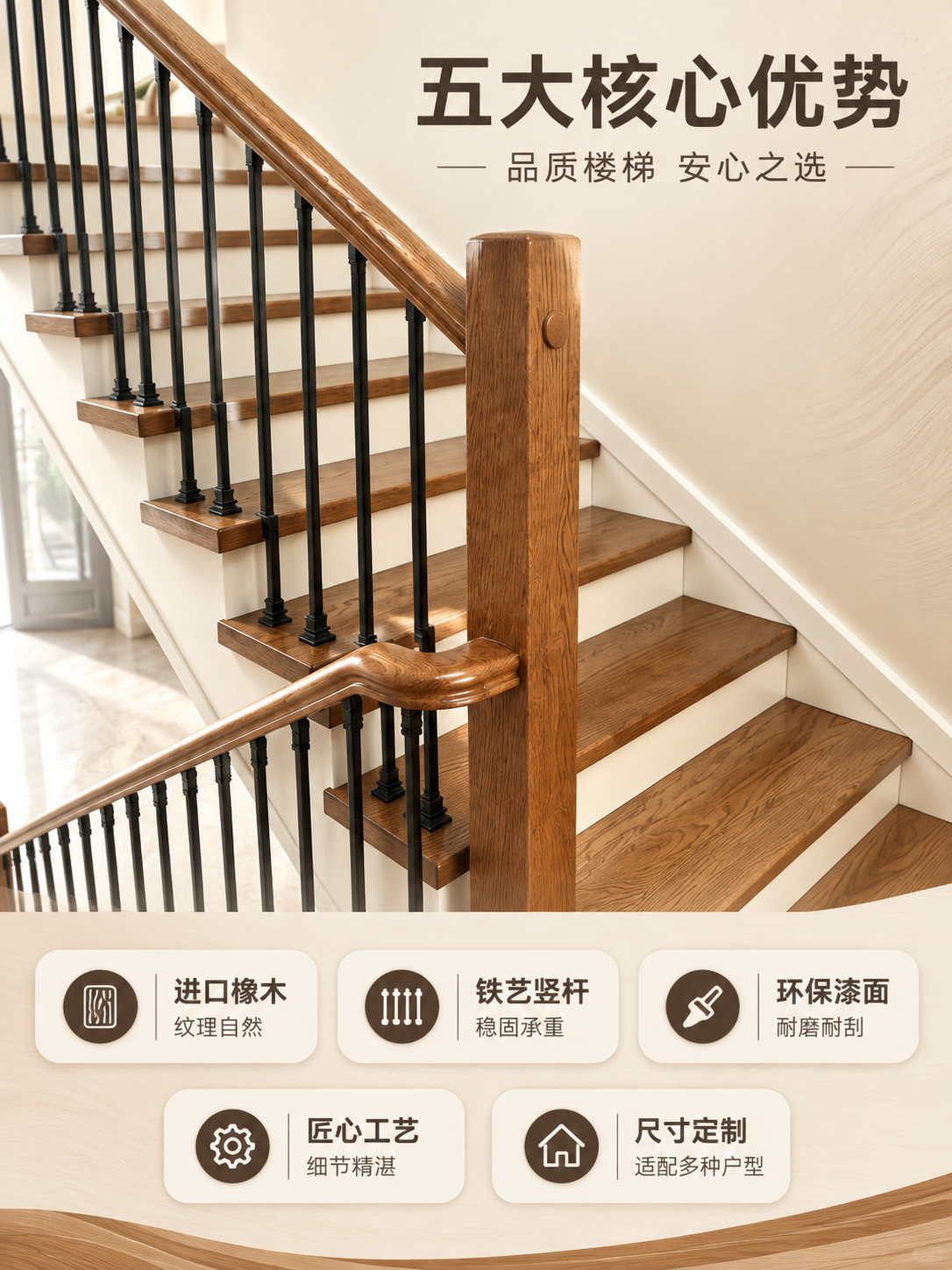 [商品] 使用【图2】实木铁艺楼梯扶手转角段；保留橡木扶手的木… - 图片创意预览