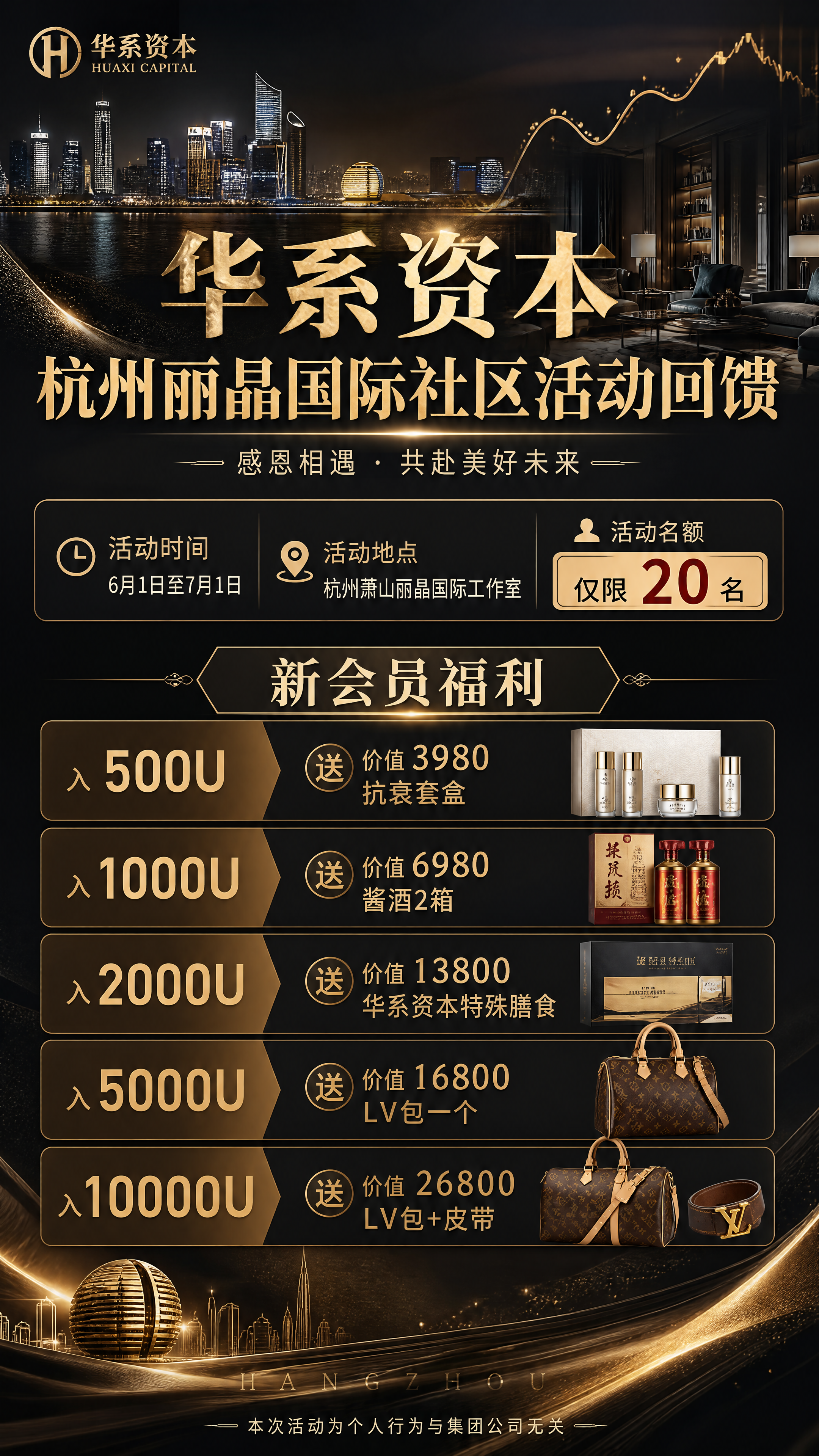 华系资本6月社区活动回馈宣传海报，高端金融质感，标题"华系资本… - 图片创意预览