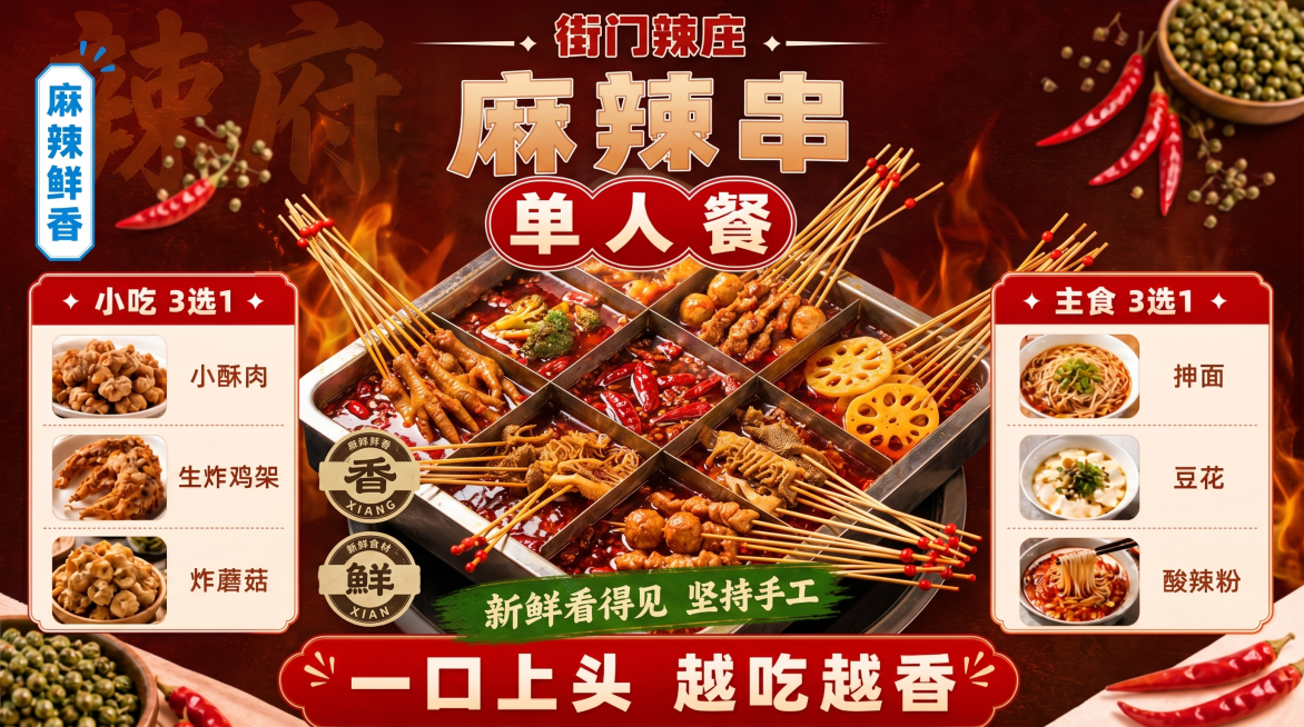 「图片1」「图片1」帮我把套餐图上的串也改了 把麻辣串串香改成麻辣串预览效果