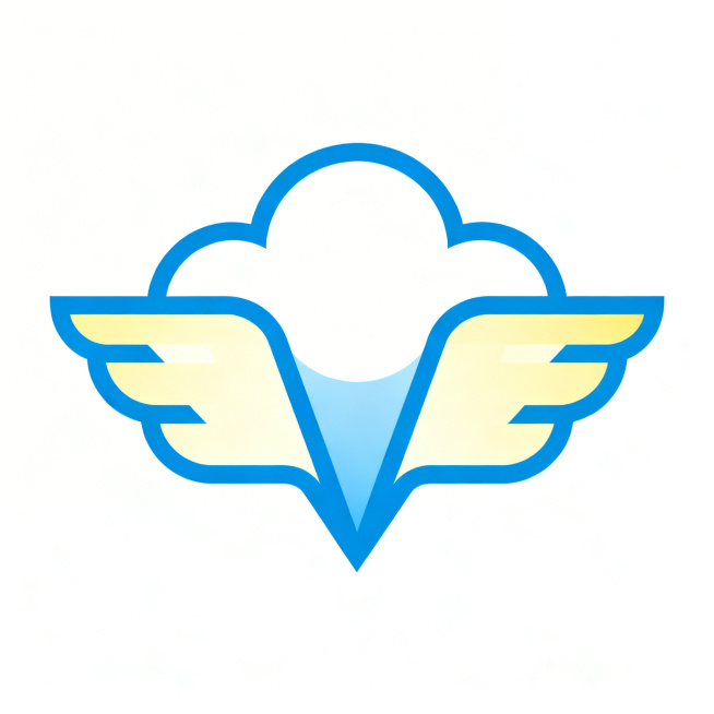 云翼航空图形Logo设计，采用几何构建与布尔运算原则，核心图形结合云朵和翅膀轮廓，运用负空间技法，遵循黄金比比例，矢量扁平设计，主色调天蓝+云白+浅黄，白色背景。图形经过大小修正和重心修正，确保视觉平预览效果