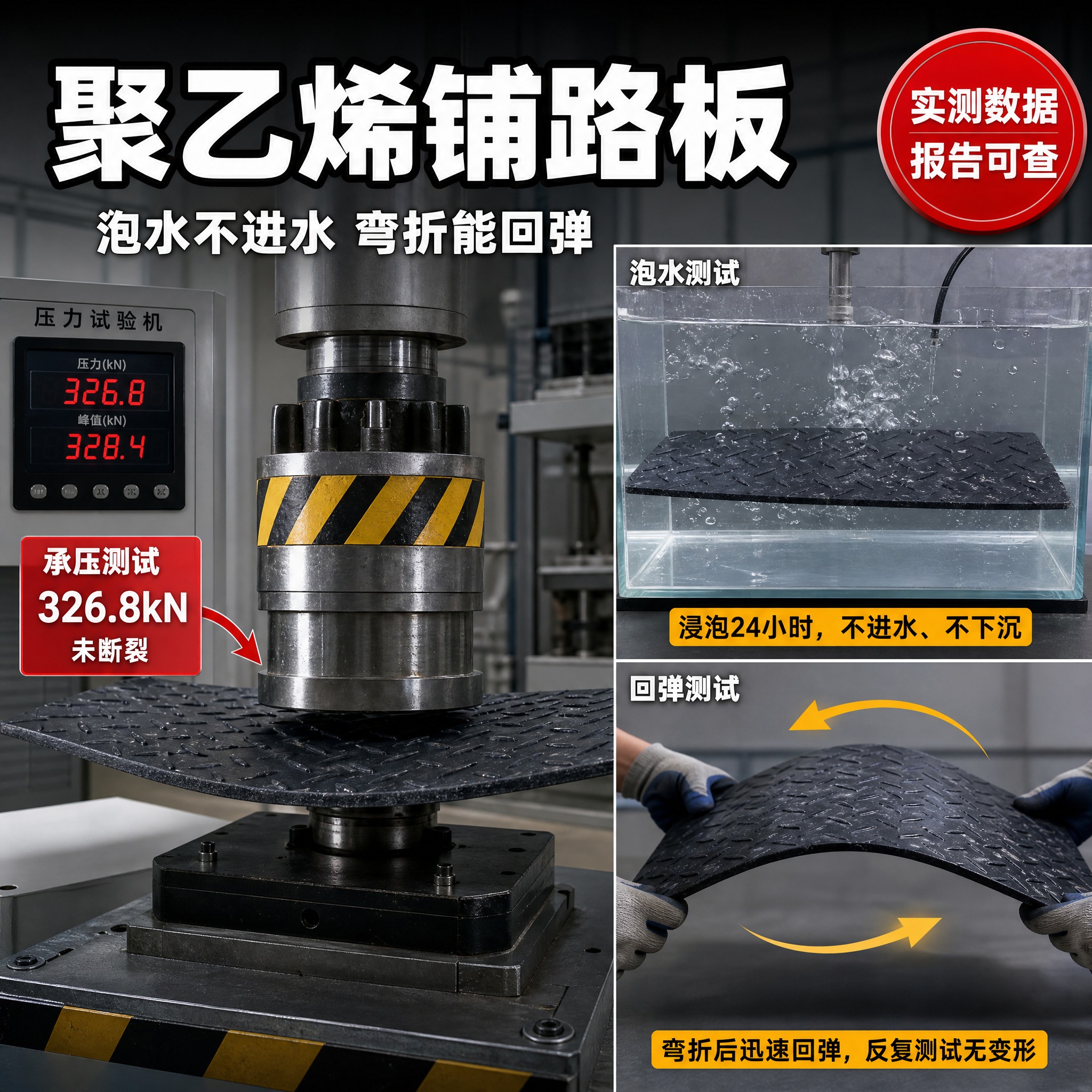 [主图-2] 主题：聚乙烯铺路板性能检测，核心任务是通过压力机… - 图片创意预览