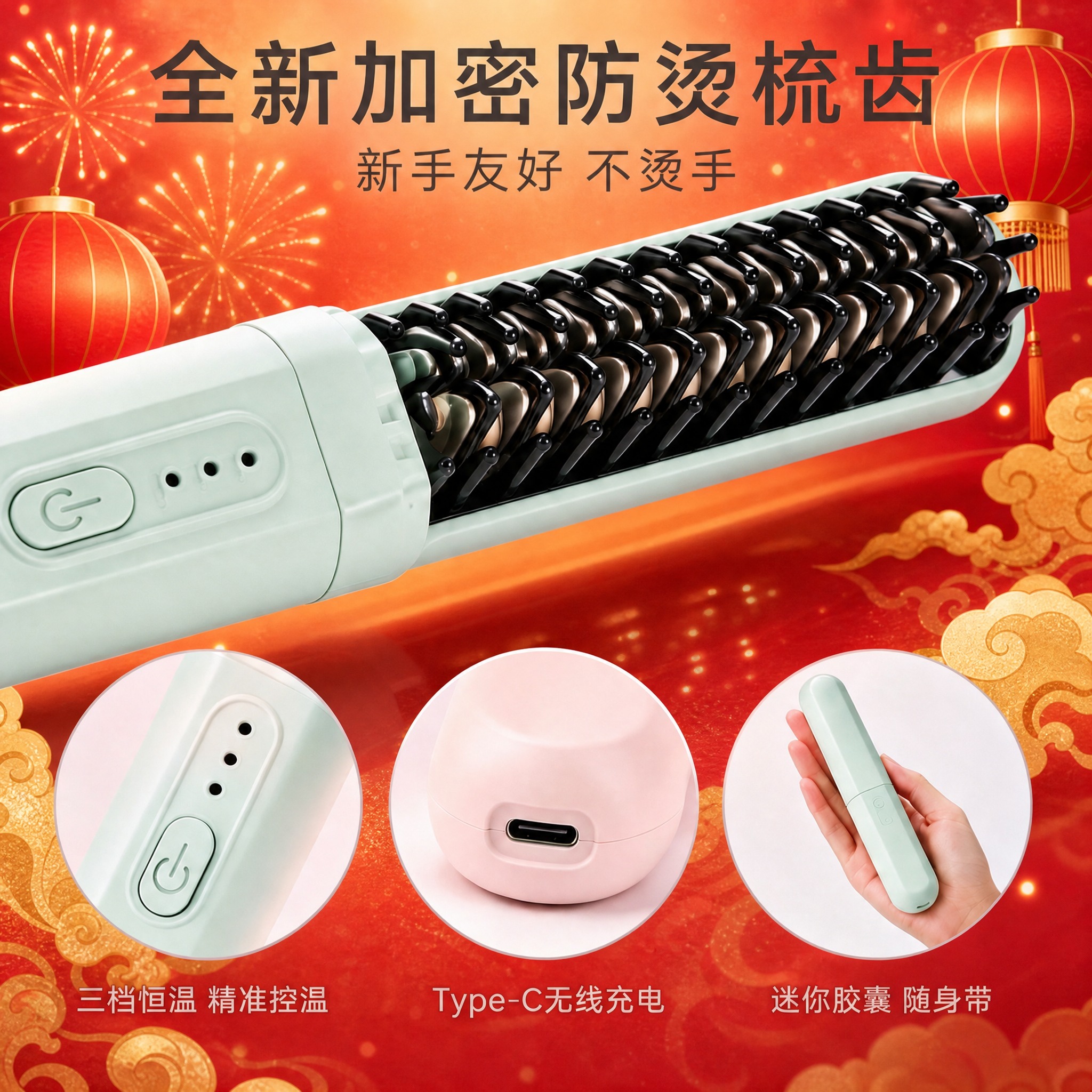 将背景替换为国庆节日喜庆风格背景，保留原图中产品特写、三个圆形… - 图片创意预览