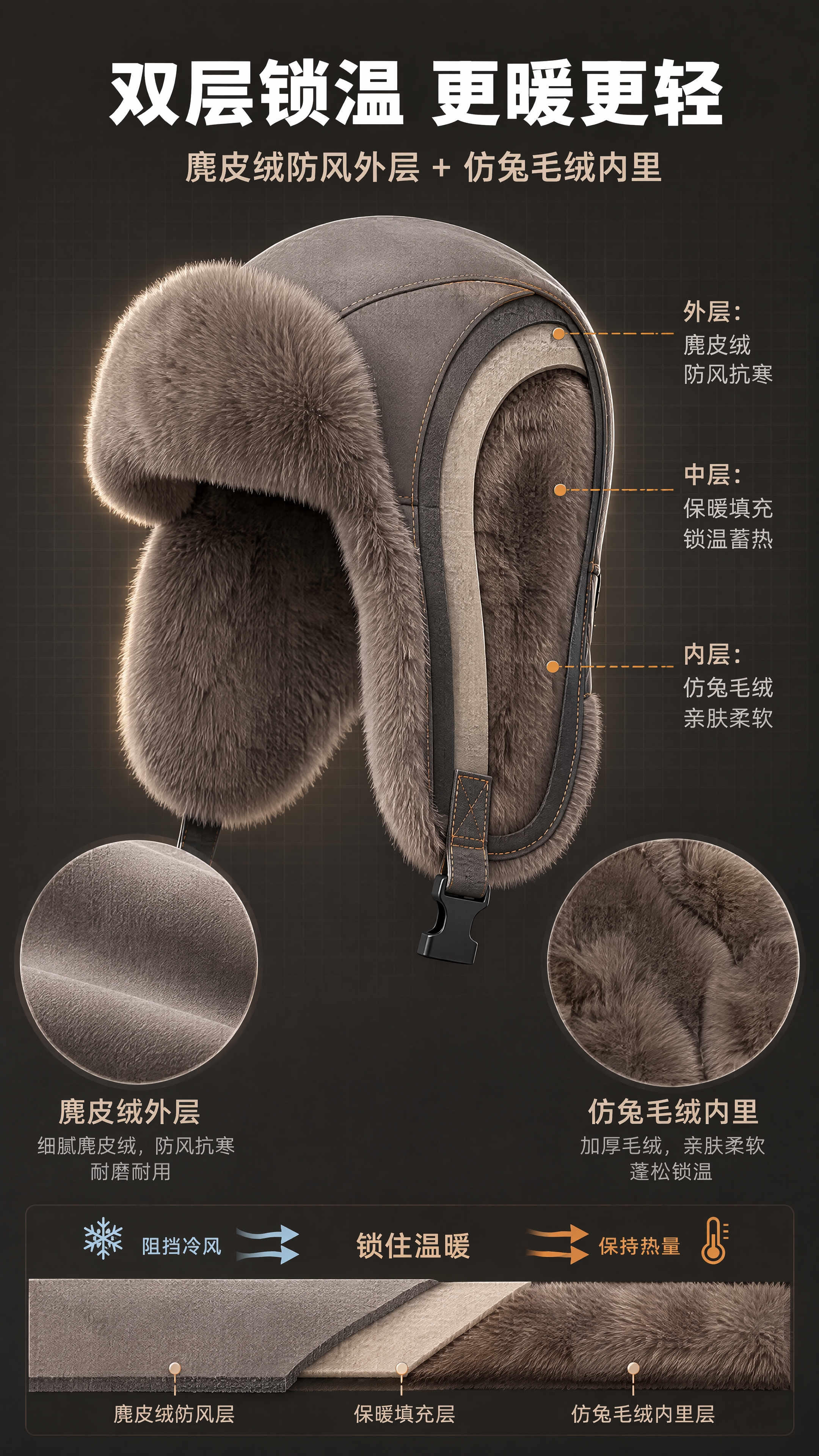 [第3张] 面料解析页 - 双层保暖结构剖面图（麂皮绒外层+仿… - 图片创意预览