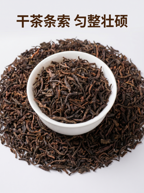 [详情图 3] 陈年普洱熟茶干茶整体展示竖版详情图。[氛围风格] 自然食欲感，突出干茶整体品质；[画质] 商业摄影质感、光线柔和通透、茶叶清晰真实、画面干净高级。[元素] 白碗盛满陈年普洱干茶叶占据画预览效果
