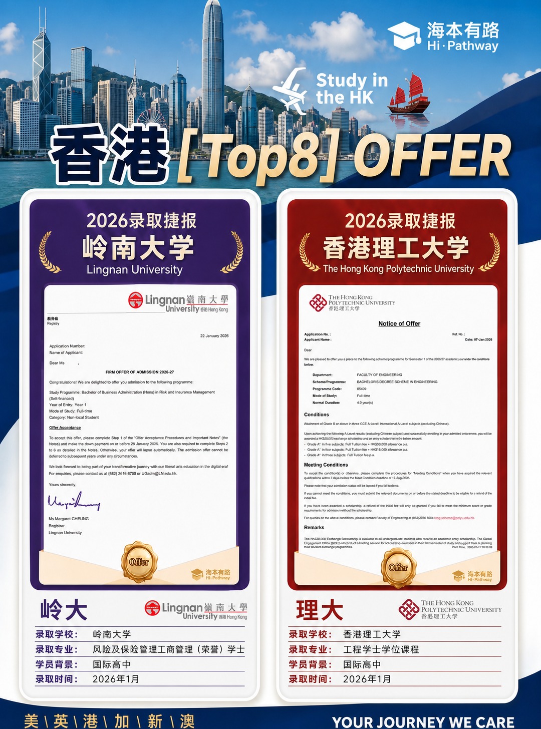 修改第一张海报：顶部大标题改为香港Top8 OFFER。左侧卡… - 图片创意预览