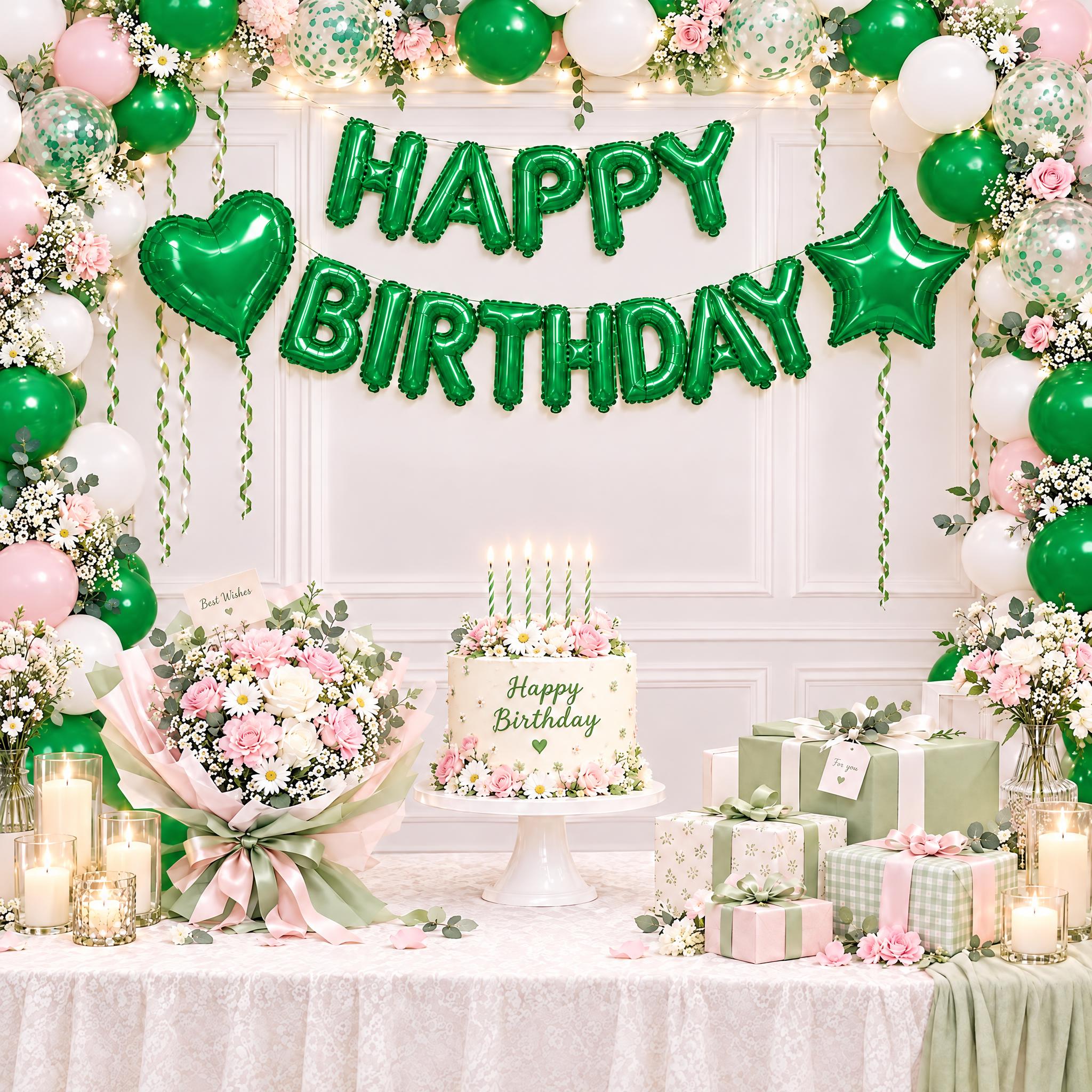 参照第一张图中16寸仿美生日套装绿色气球的颜色（鲜艳的翠绿色/… - 图片创意预览