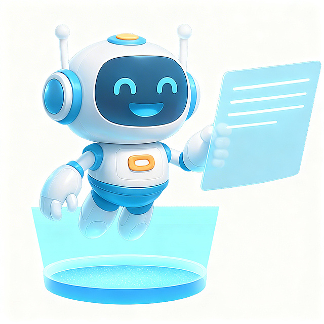 去除图片中所有的花瓣网logo水印，保留原有3D蓝色智能机器人形象，保留纯白色背景，修复图像细节，保持超清画质，完整保留机器人和透明面板内容，不改变整体构图和风格