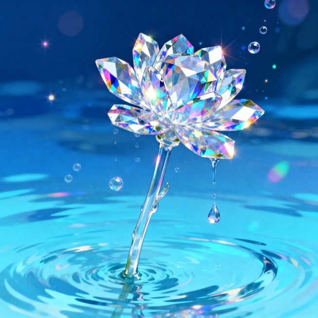 一朵水晶花，从水里出来预览效果