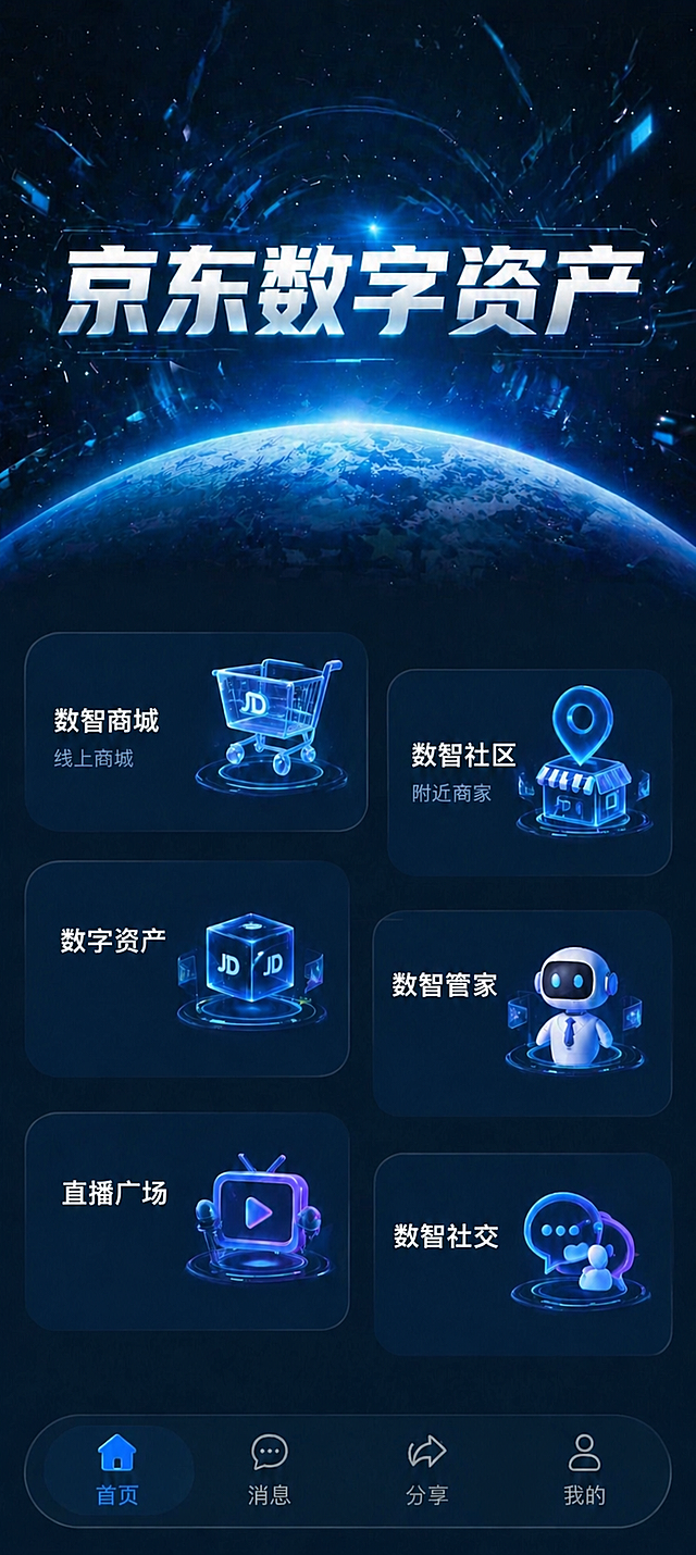 将左上角入口标题"数字商城"修改为"数智商城"，保持其他所有内容、科技蓝风格和布局都不变。