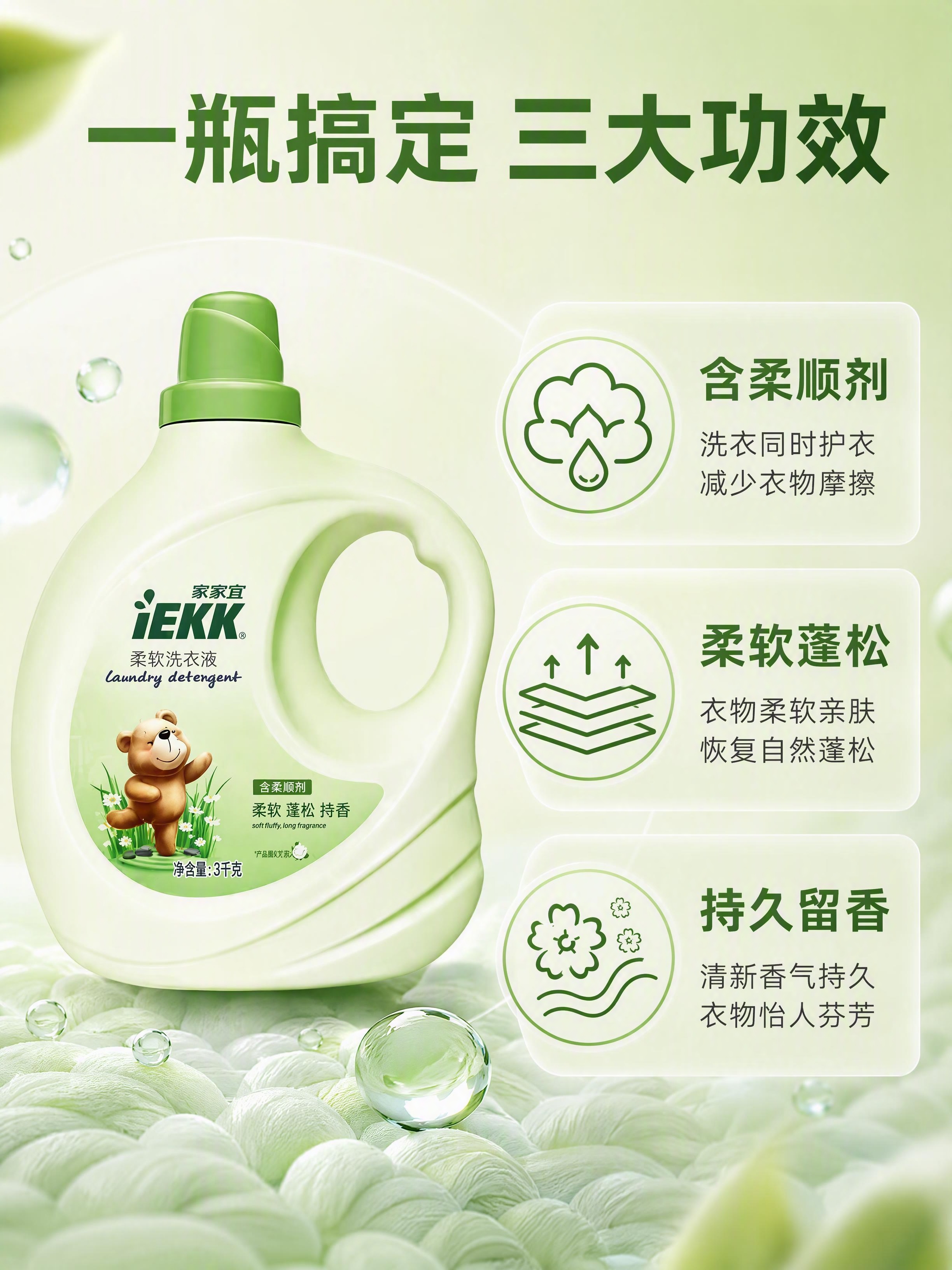 [第2张] 详情页核心卖点-家家宜柔软洗衣液三大功效解析。本张… - 图片创意预览