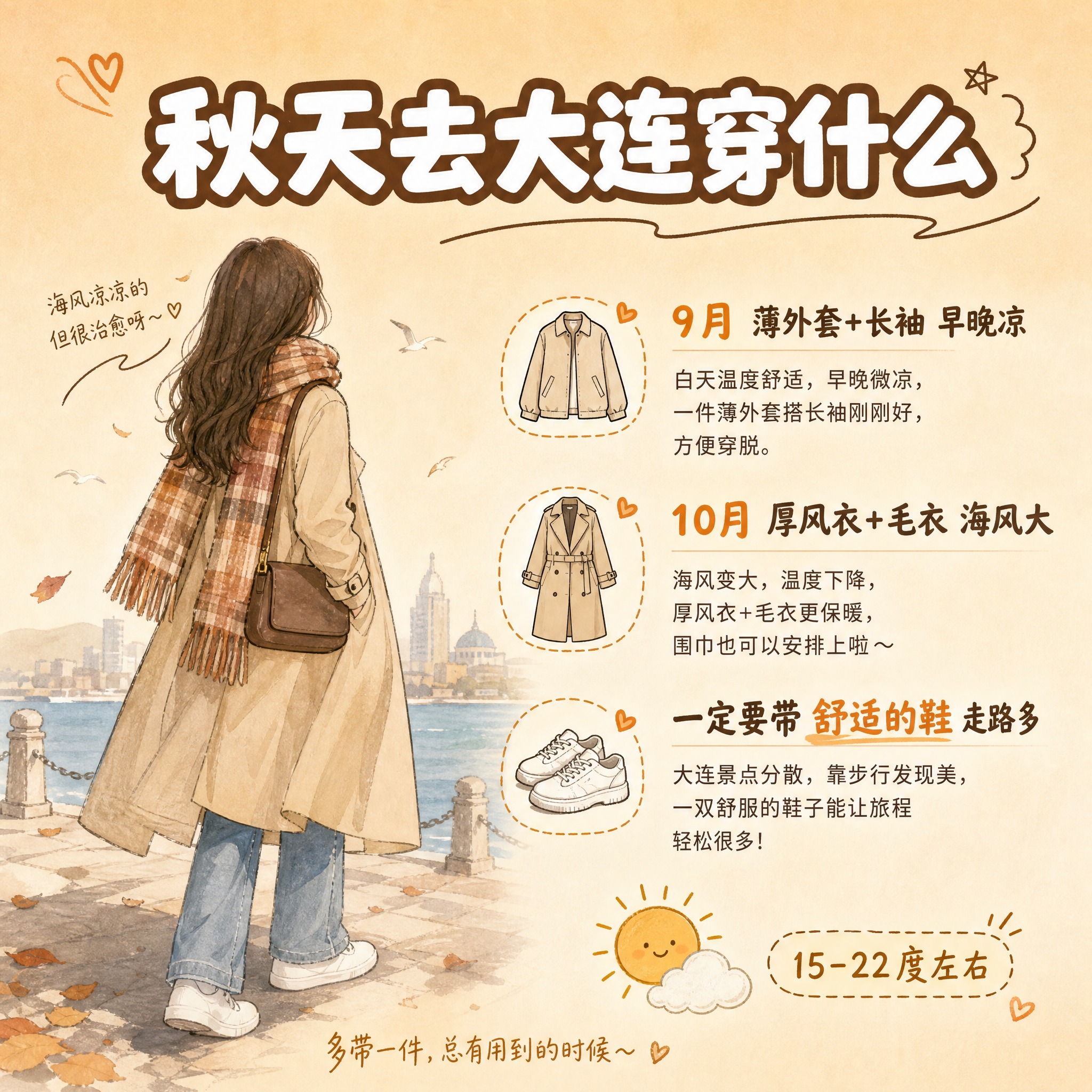[主图-6] 大连旅游攻略第六张，主题：秋天去大连穿什么。流程… - 图片创意预览