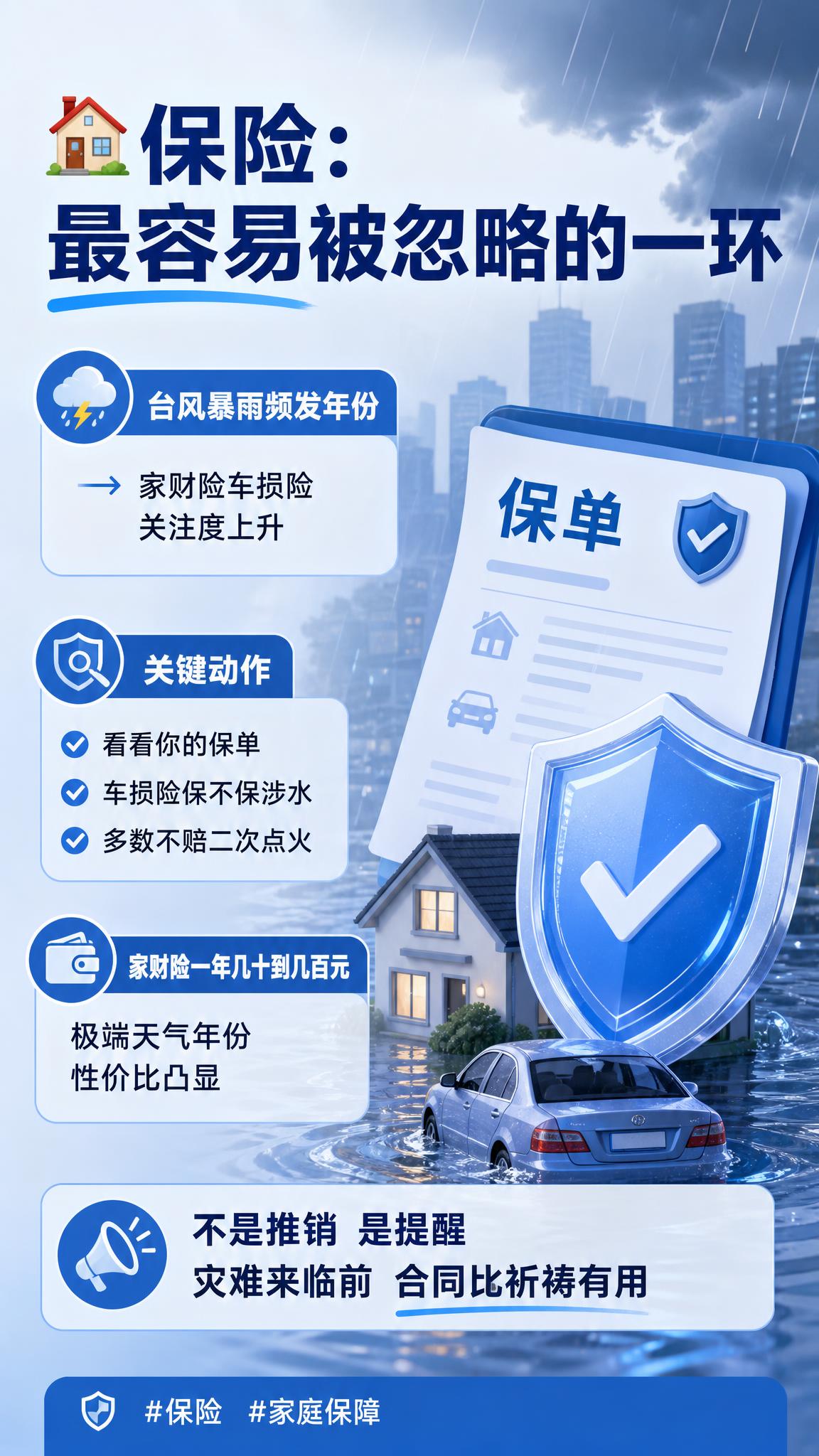 小红书风格信息卡，保险保障主题，9:16竖版，保险蓝色调，保单… - 图片创意预览