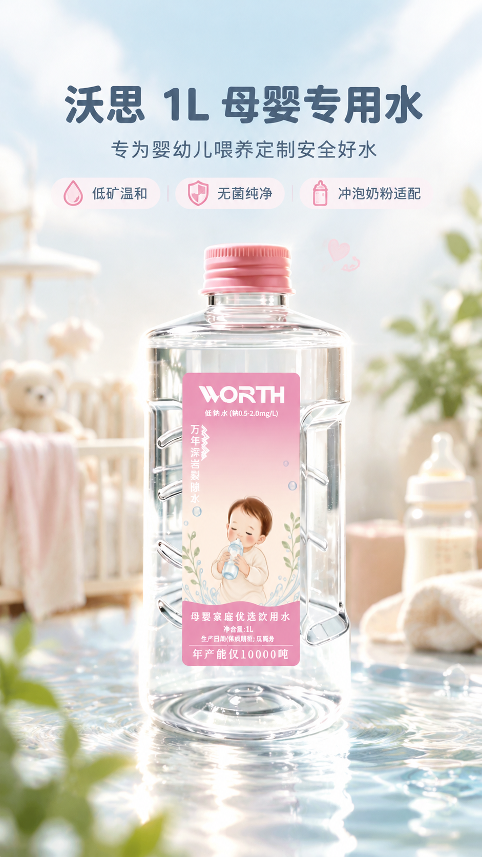 [商品] 使用【图1】沃思1L母婴专用水瓶；保留透明瓶身、粉色… - 图片创意预览