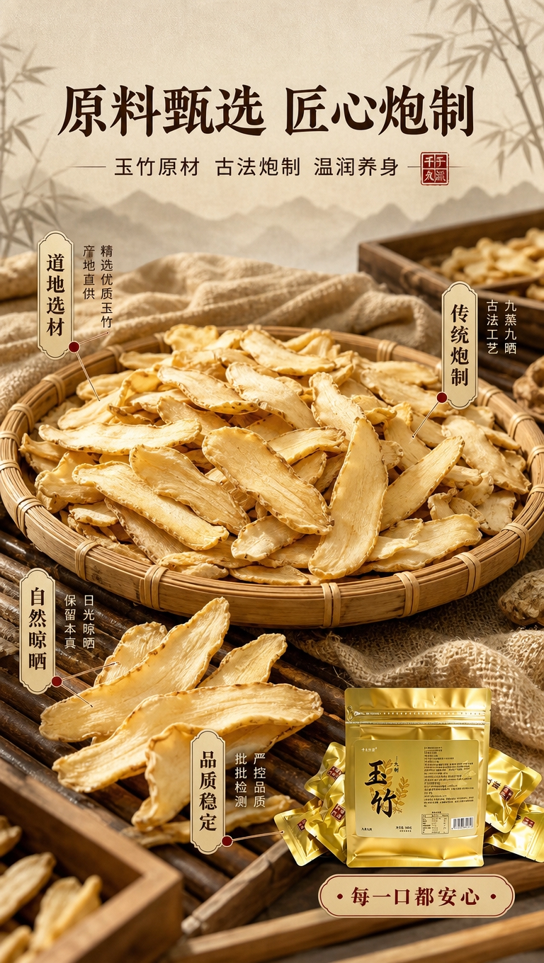 [商品] 使用【图1】九蒸九晒玉竹产品；保留金色包装与品牌标识… - 图片创意预览