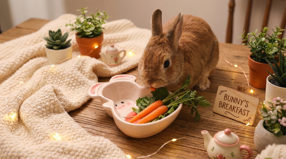 Cute rabbit eating with this rabbit-shaped ceramic bowl, keep the bowl's main features, warm and coz预览效果