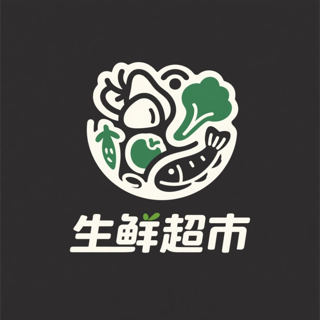 生鲜超市logo，深色背景预览效果