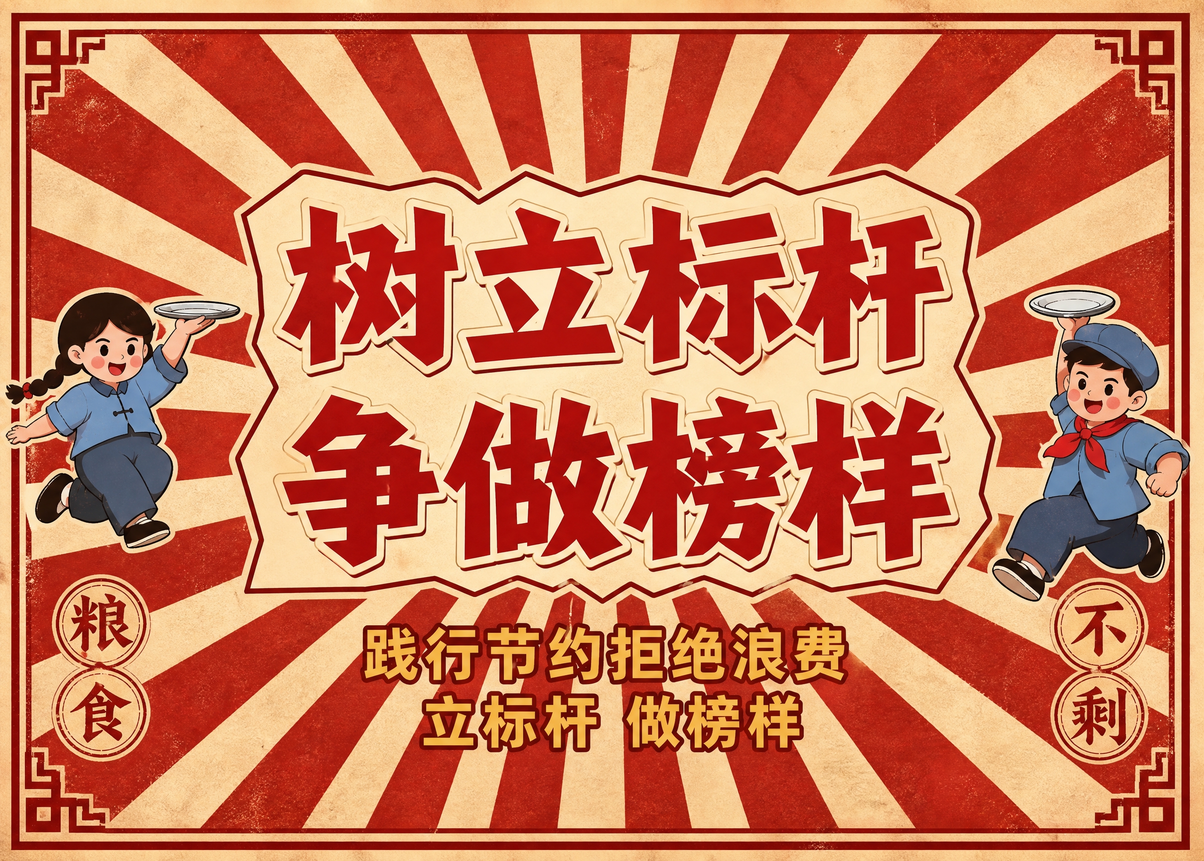 文明餐桌桌签设计，横版7:5比例。国潮复古红色风格，放射状红白… - 图片创意预览