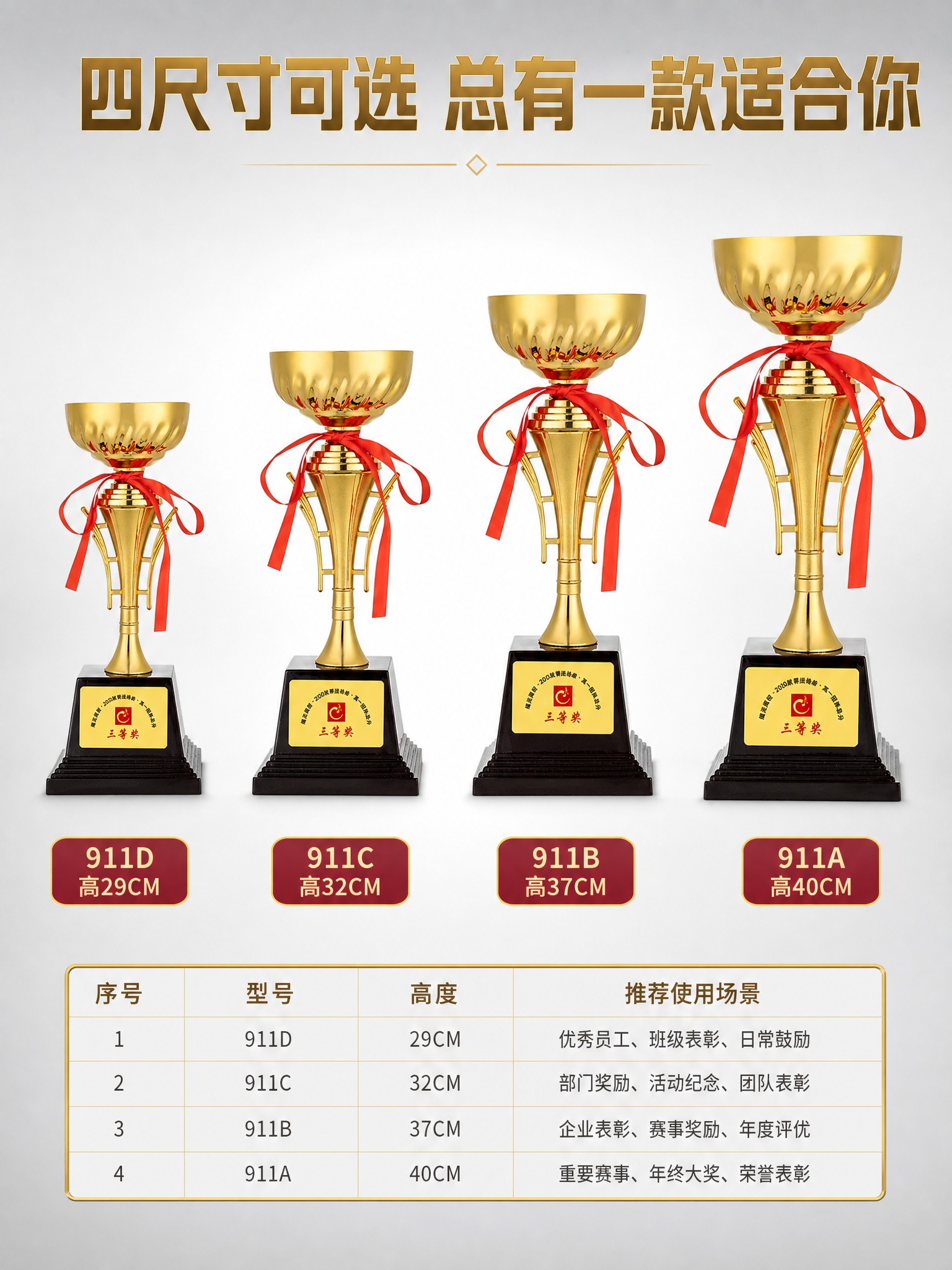 [商品] 使用【图1】911系列金属颁奖奖杯；生成4个不同尺寸… - 图片创意预览