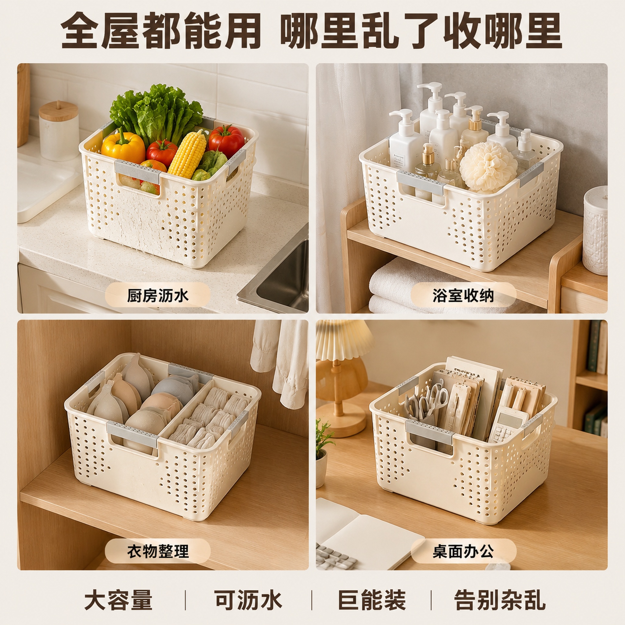 [主图-4] 收纳篮多场景适用宫格展示图。 [氛围风格] 温暖… - 图片创意预览