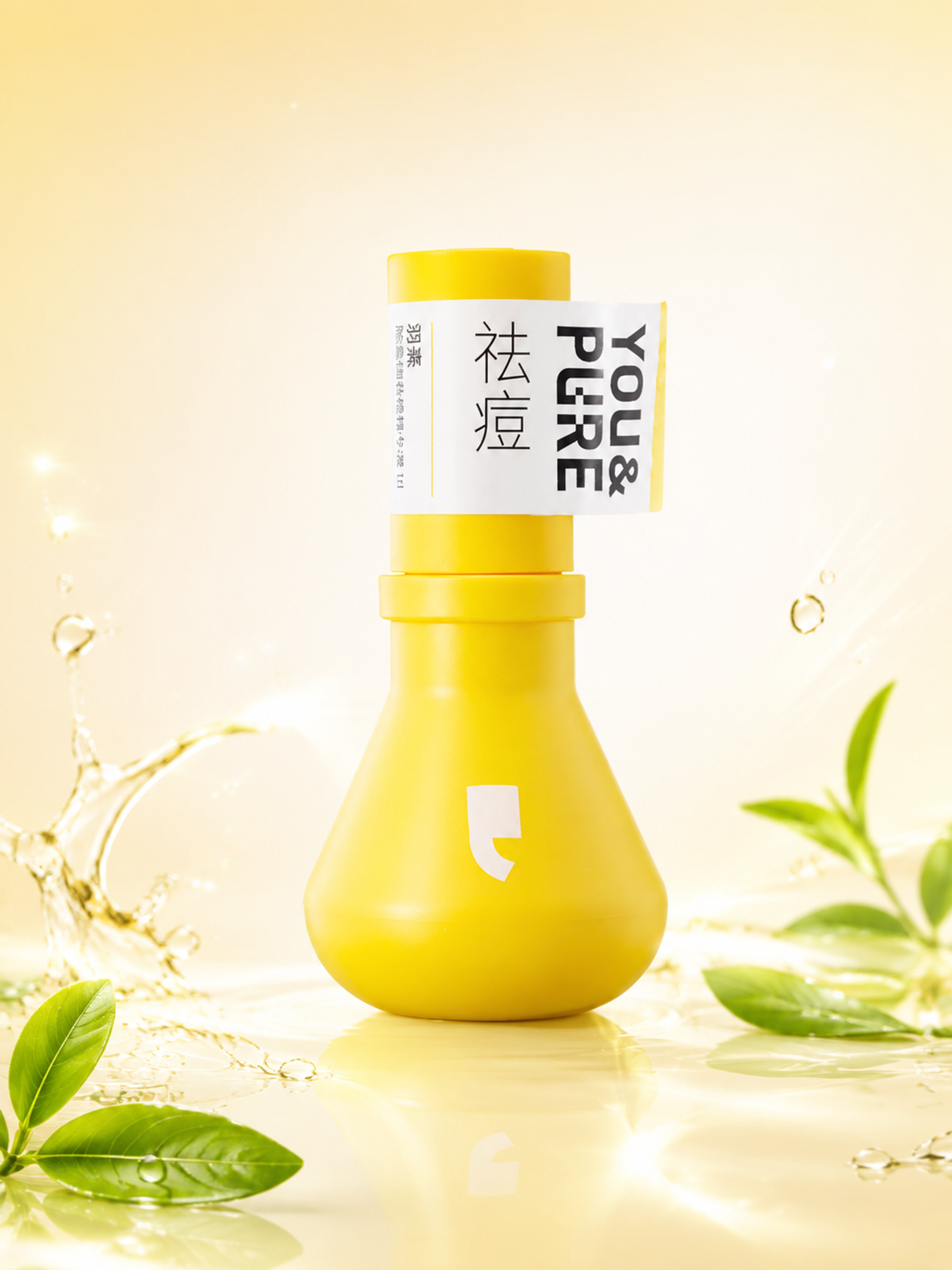 为图中的羽素YOU&PURE祛痘精华液（明黄色锥形烧瓶造型瓶身… - 图片创意预览