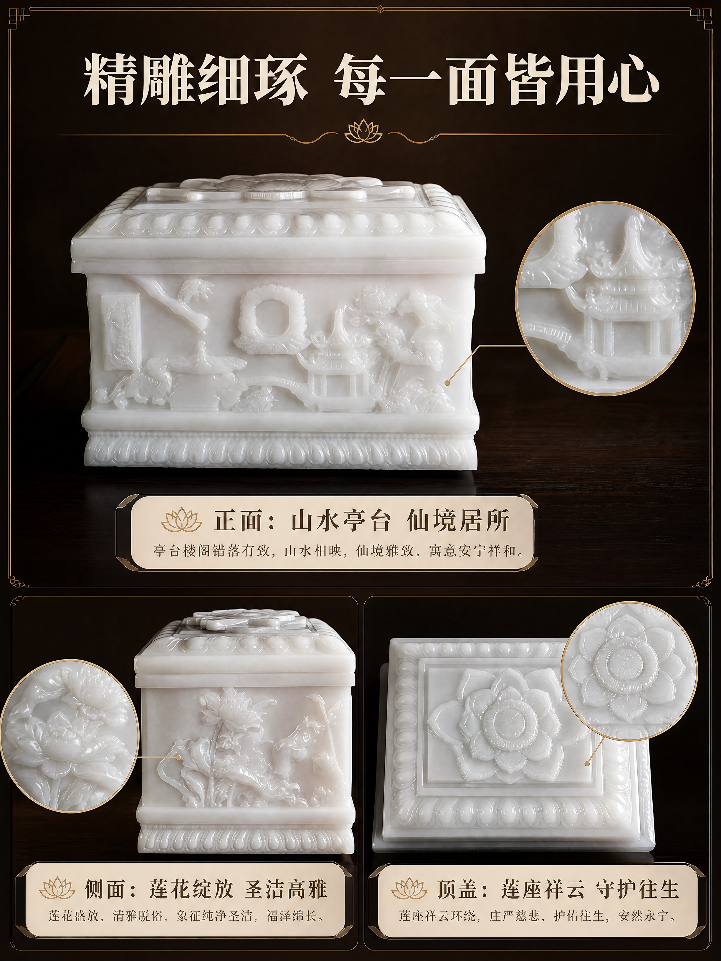 [商品] 使用【图1】正面和【图2】侧面感恩款冰翠玉骨灰盒；保… - 图片创意预览