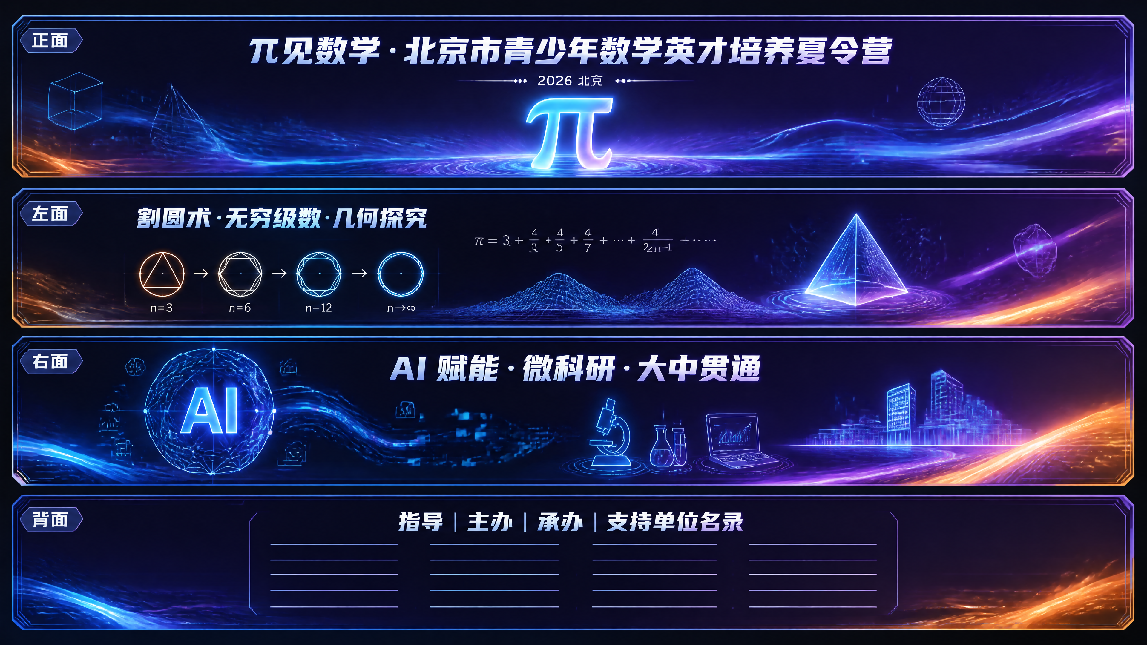 底座四面展开图设计，四个长方形面横向排列，科技动感风格，蓝紫橙… - 图片创意预览