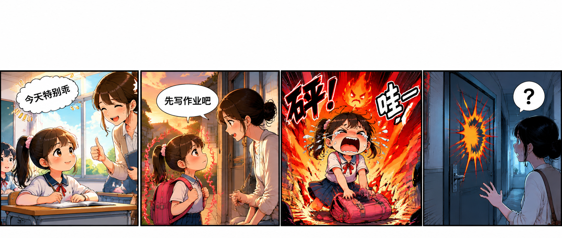 微信公众号封面图，四格漫画形式，横向排列，日式少年漫画风格，线… - 图片创意预览