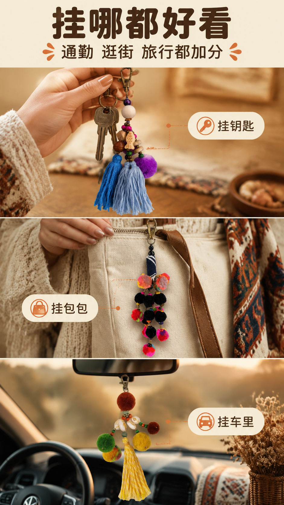 [商品] 使用【图2】原木鱼纹流苏款挂在钥匙串上、【图6】绒球… - 图片创意预览