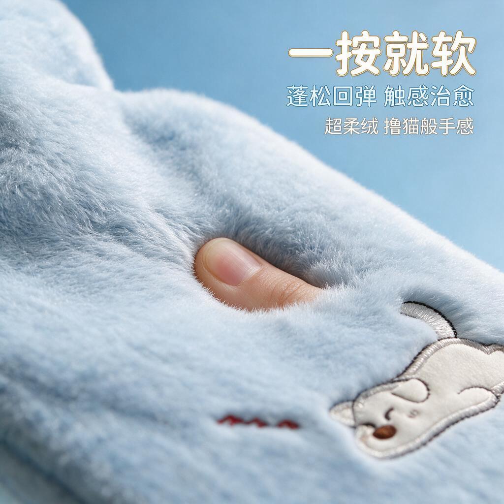 [主图-3 浅蓝小狗2款绒面细节] 浅蓝小狗款超柔绒热水袋绒面… - 图片创意预览