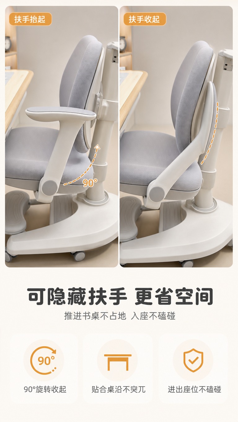 [商品] 使用【图2】儿童学习椅扶手结构；保留可调节扶手、灰色… - 图片创意预览
