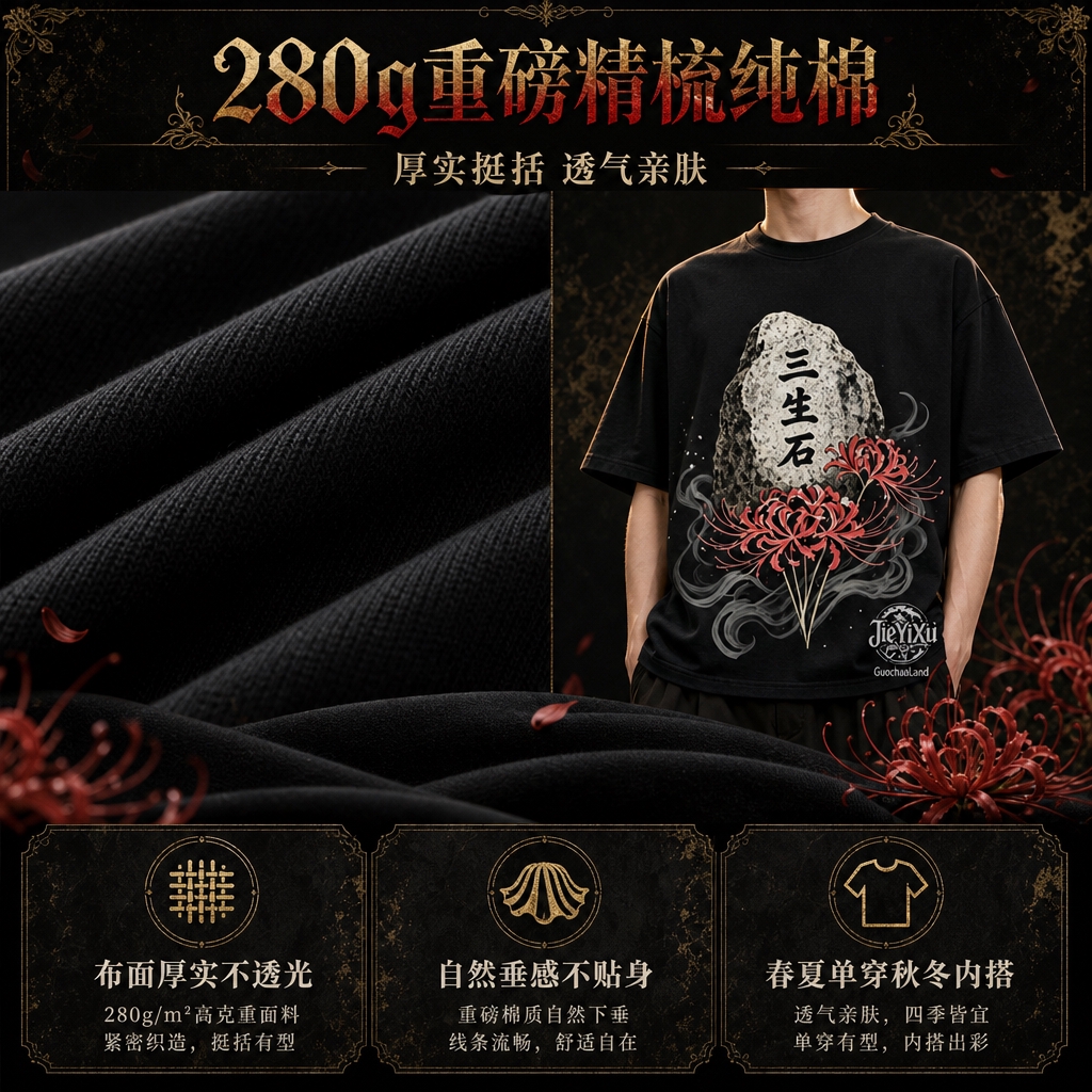 [商品] 使用【图1】黑色三生石彼岸花短袖T恤；保留颜色、版型… - 图片创意预览