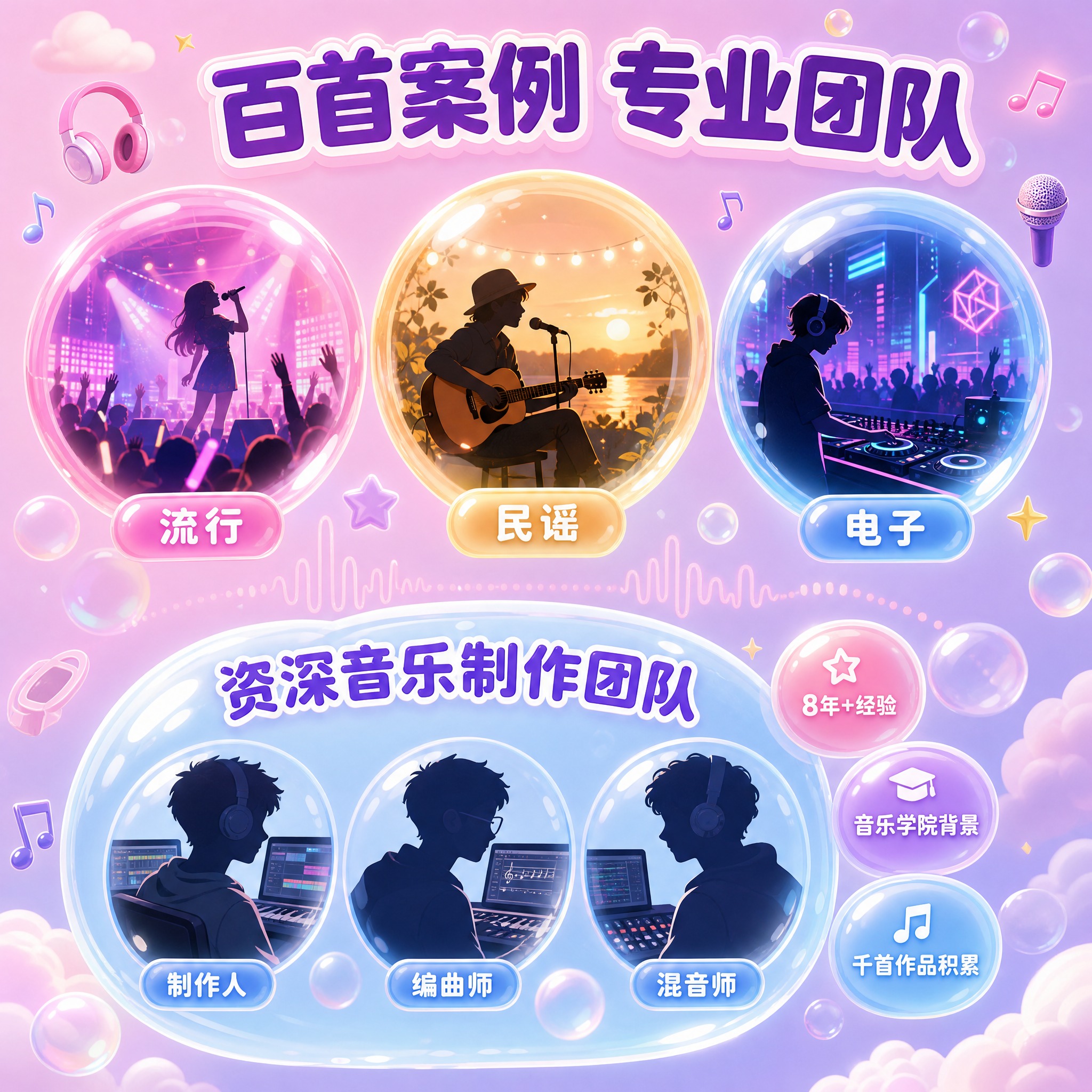 [主图-4] 团队资质与案例建立信任，编曲定制服务案例展示与团… - 图片创意预览