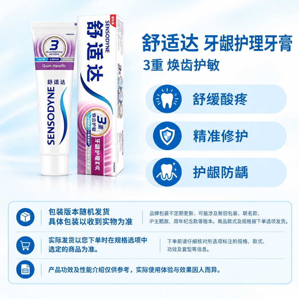 复刻指定母版版式，将左侧商品替换为图中的舒适达牙龈护理牙膏（管… - 图片创意预览