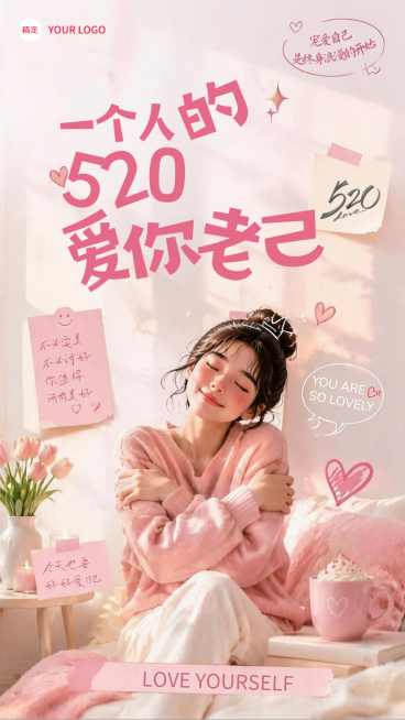 520情人节粉色浪漫唯美感通用节日祝福竖版海报预览效果
