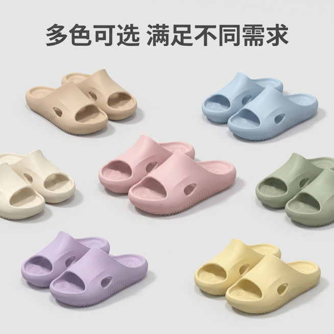 [主图 5] 粉色厚底拖鞋多色可选展示。[氛围风格]简约清新电商风，高级质感；[画质]商业摄影质感、光线柔和通透、产品清晰真实、画面干净高级；[元素]展示粉色拖鞋，保持拖鞋外观（即物理结构、材质质感、预览效果