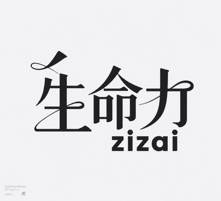 保留当前图片的字体设计风格，将原文字"自在"改成"生命力"，保留底部对应的拼音字母，整体风格保持为黑色现代艺术字体设计，浅灰色背景不变预览效果