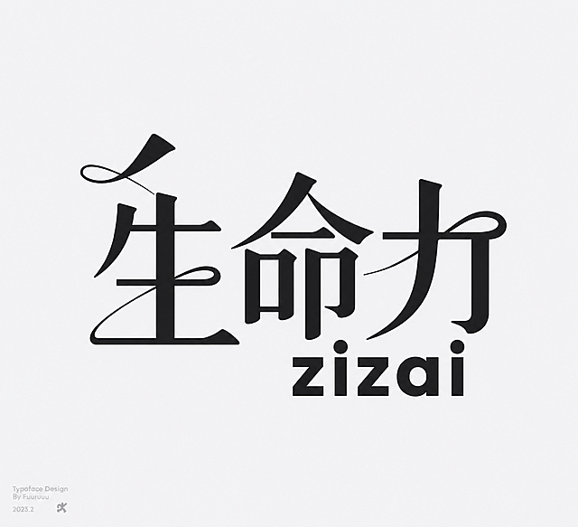 保留当前图片的字体设计风格，将原文字"自在"改成"生命力"，保留底部对应的拼音字母，整体风格保持为黑色现代艺术字体设计，浅灰色背景不变