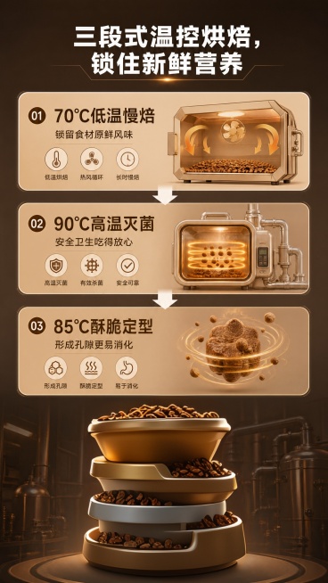 去掉下面的猫粮，将1、2、3排列松散点，整体排版符合逻辑，整体更精致一点，不要有乱码预览效果