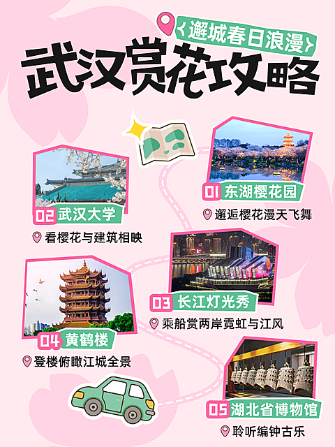 春季旅游出行旅行社武汉樱花定制团路线小红书海报
