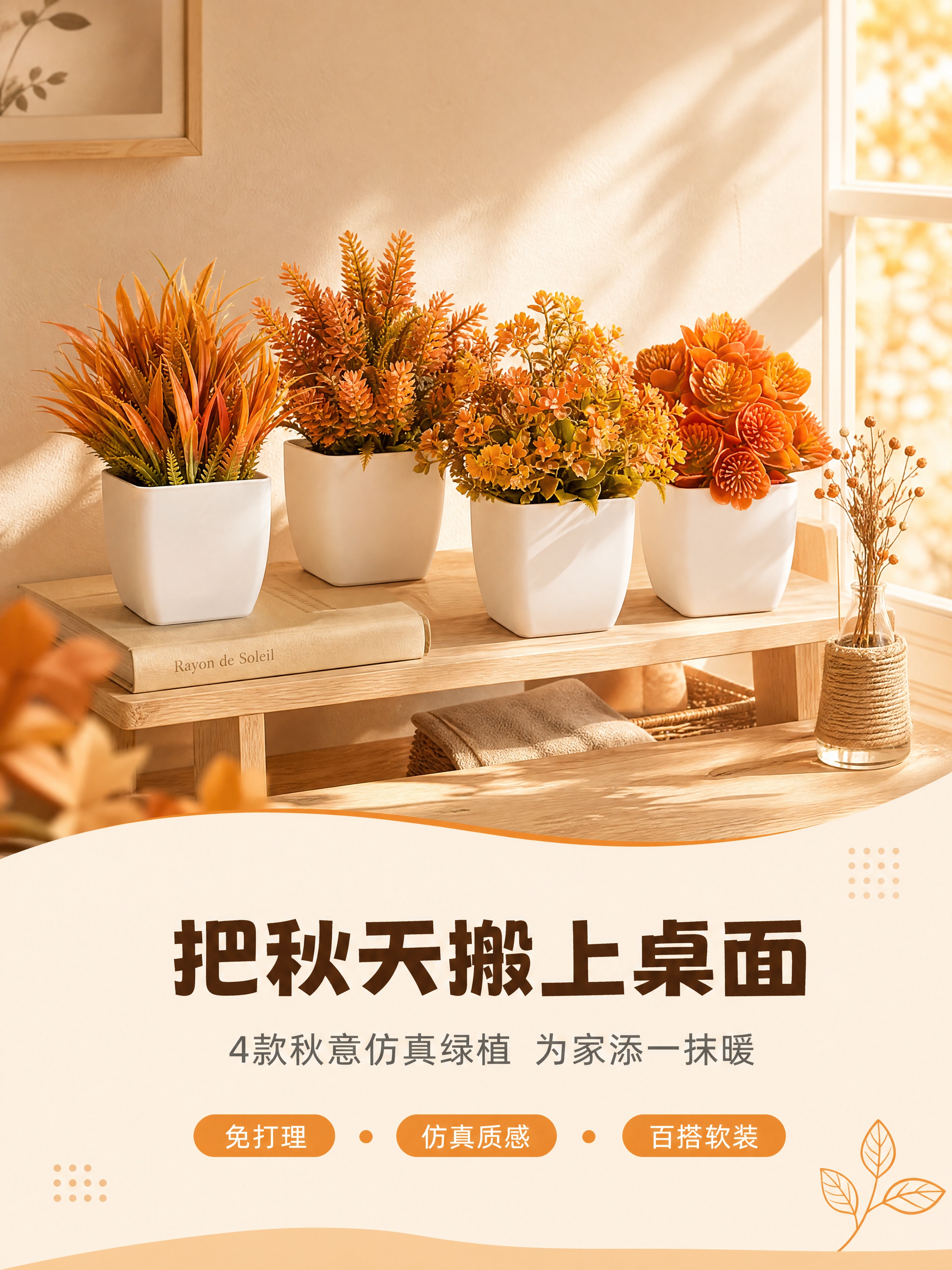 [商品] 使用【图1】4款秋色系仿真绿植盆栽（A款长叶草、B款… - 图片创意预览