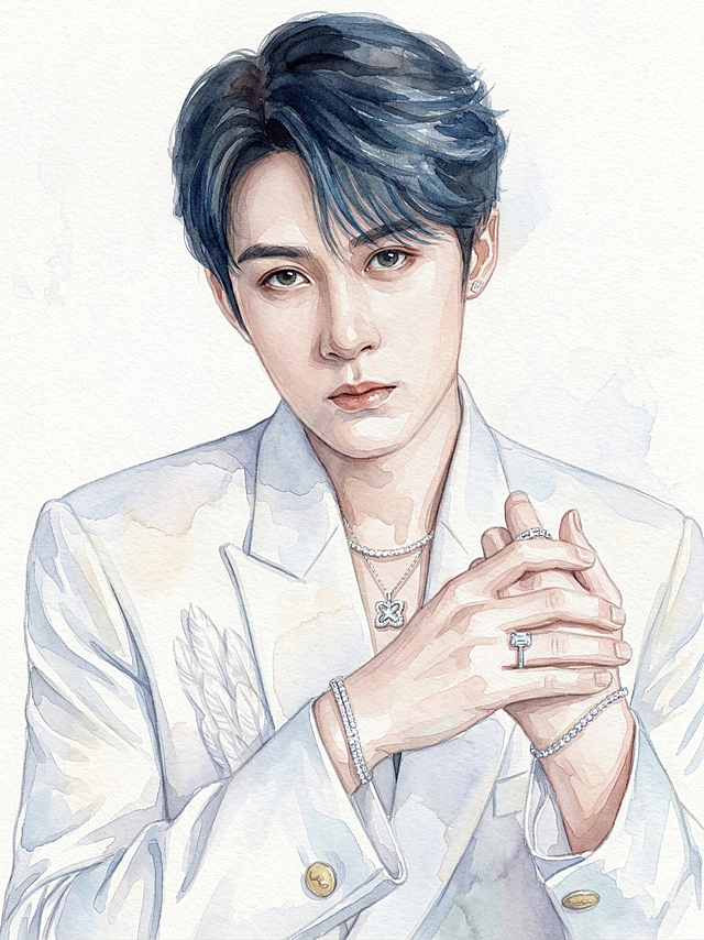 将图中年轻男性转为水彩风格插画，移除所有文字，更换为纯白色背景，呈现细腻水彩晕染质感，色彩通透柔和，为大师级水彩作品效果
