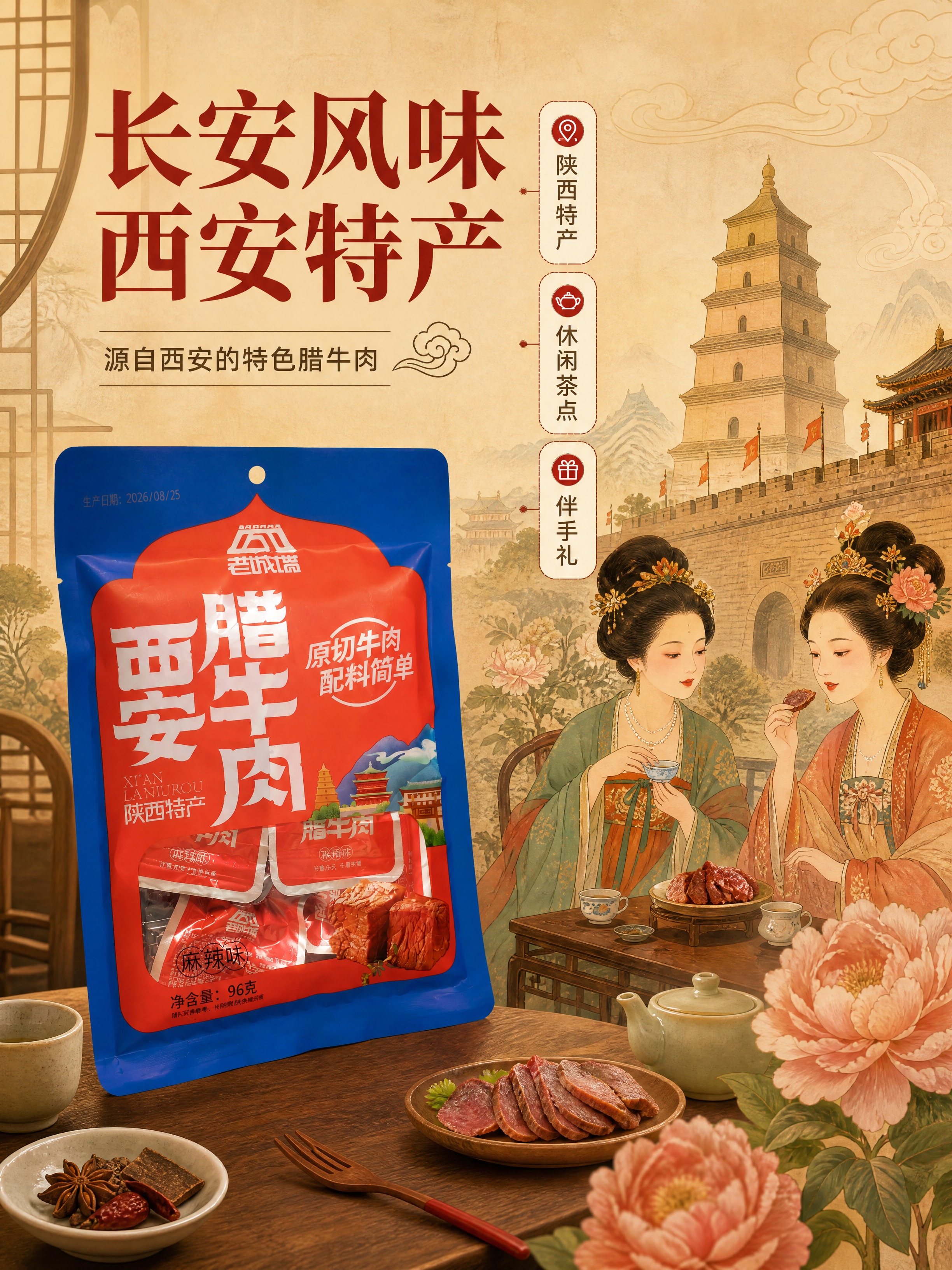 [商品] 使用【图1】西安腊牛肉外袋包装；保留包装完整结构、颜… - 图片创意预览