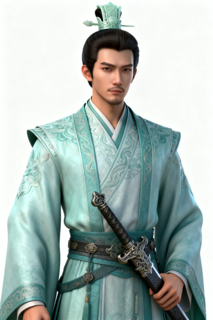 3DCG画风，古风修仙世界的副官角色，面部整洁，背景为纯白色预览效果