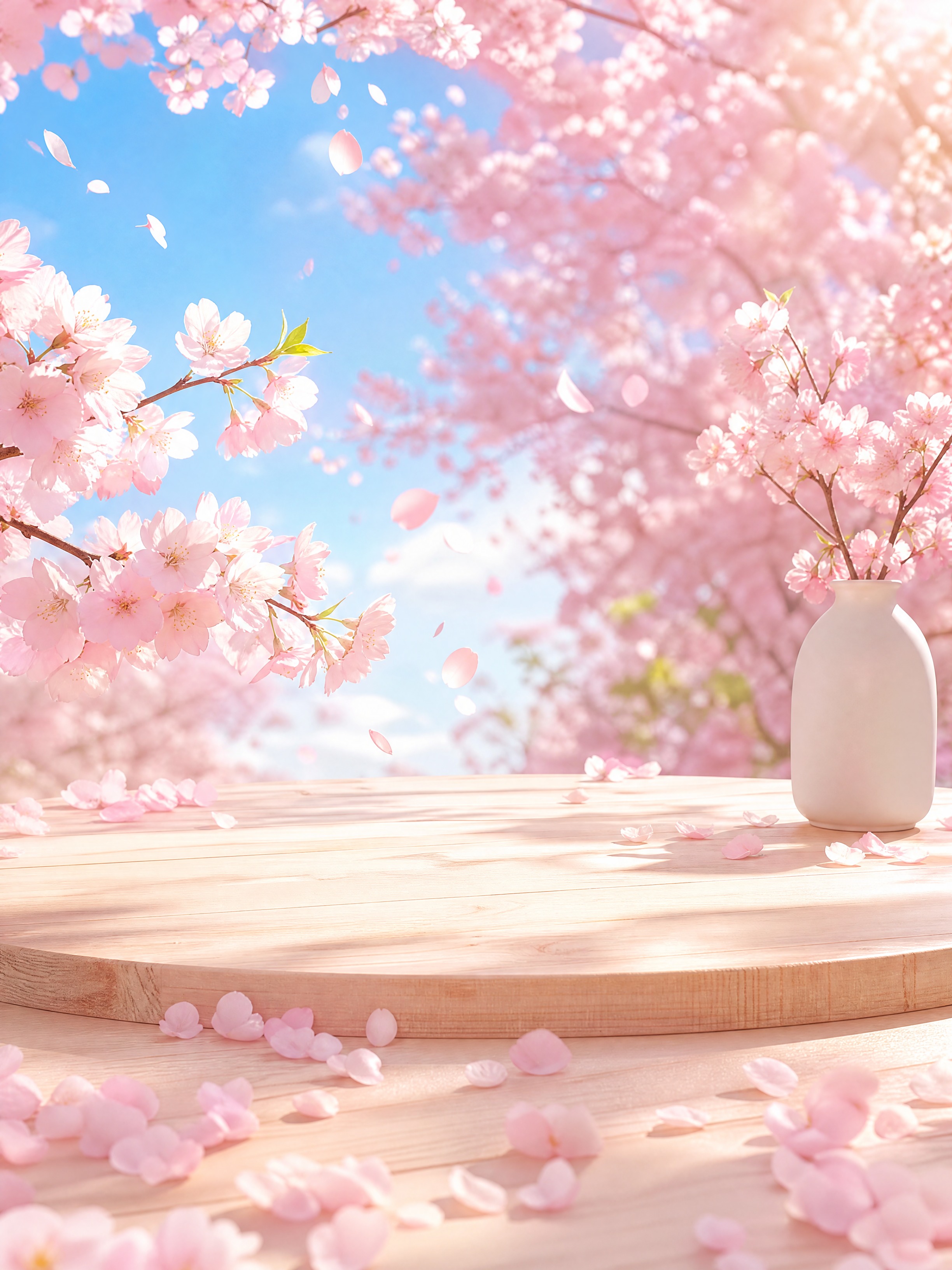 樱花春日场景，竖版构图。 主体：画面中央偏下位置留出大面积空白… - 图片创意预览