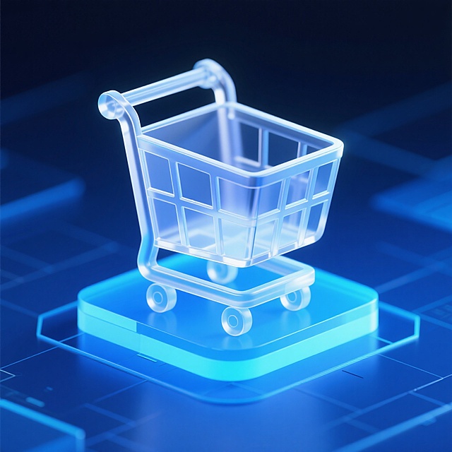 未来感购物车，3D玻璃风设计，科技感十足，虚拟现实体验。