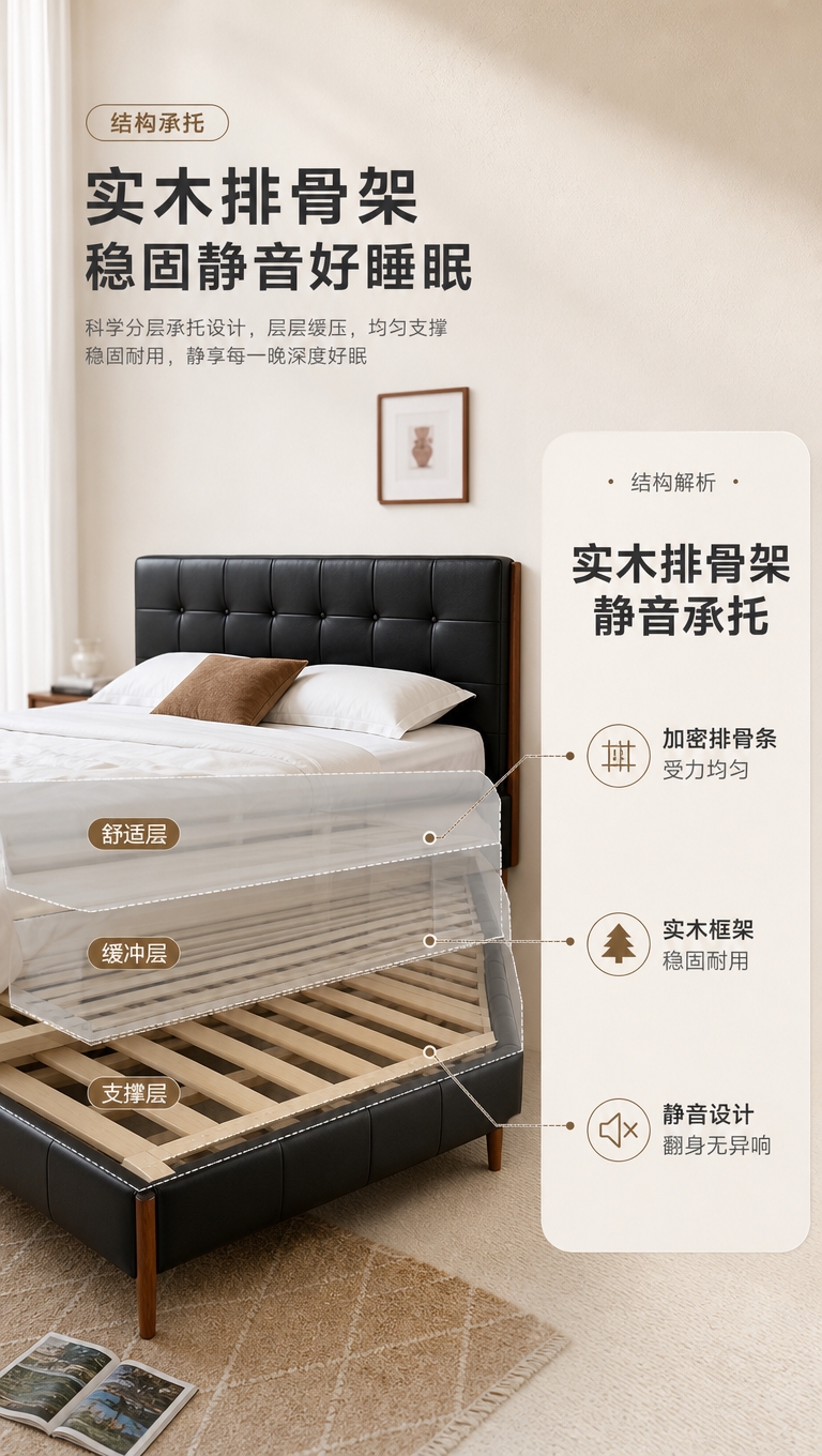 [商品] 使用【图1】黑色真皮软包床；保留床头软包、黑色皮质、… - 图片创意预览