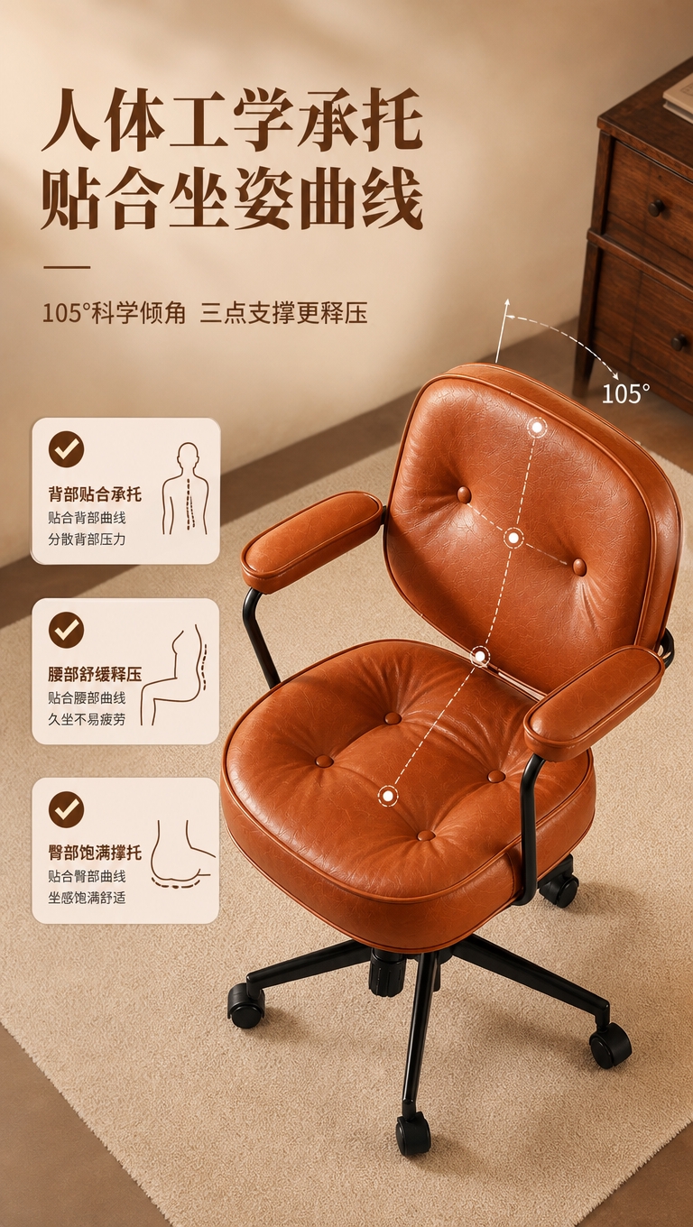 [商品] 使用【图3】棕色基础款电脑椅，保留座面拉点纽扣设计、… - 图片创意预览