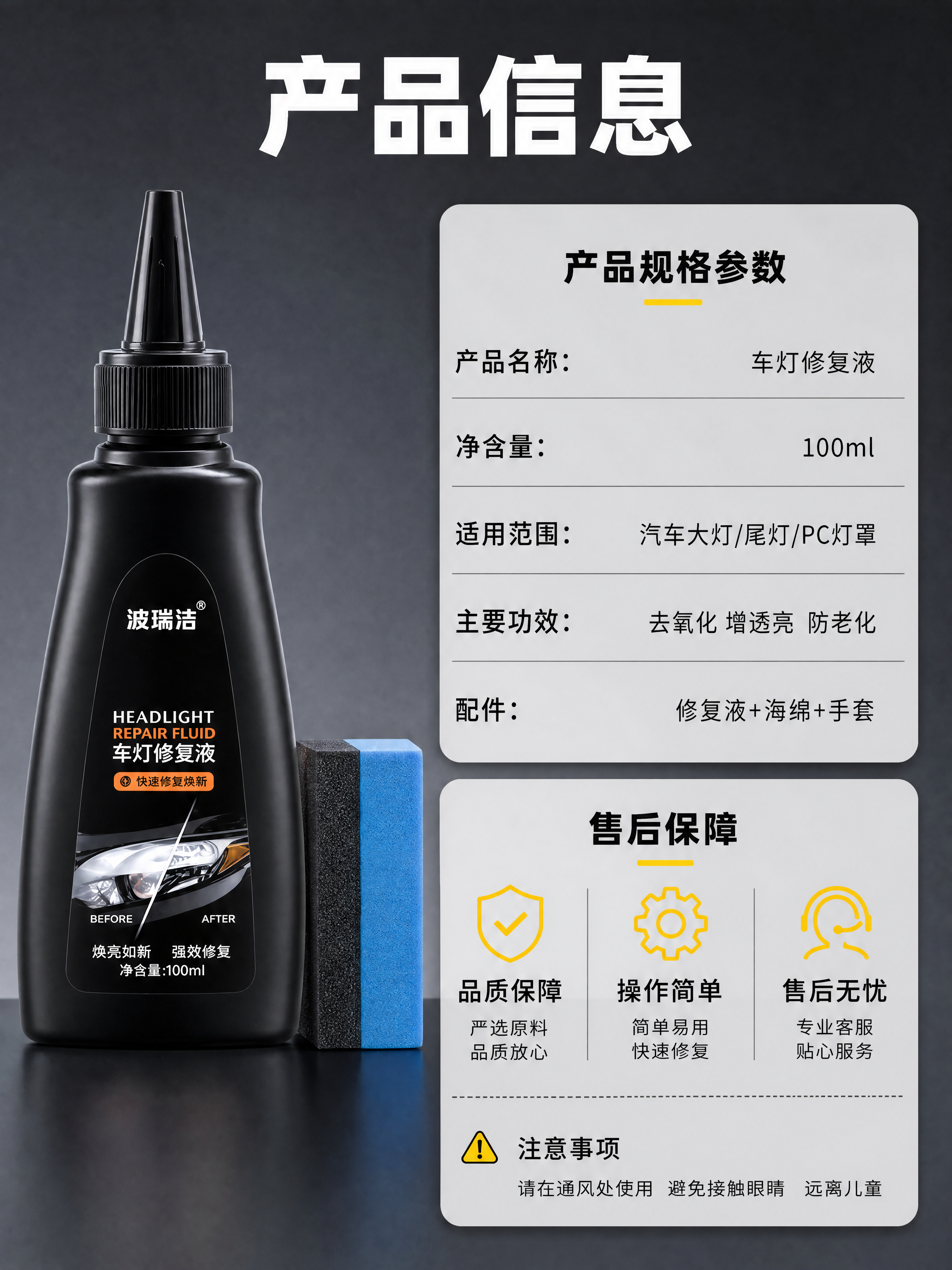 [商品] 使用【图1】波瑞洁车灯修复液黑色尖嘴瓶；保留瓶身哑光… - 图片创意预览